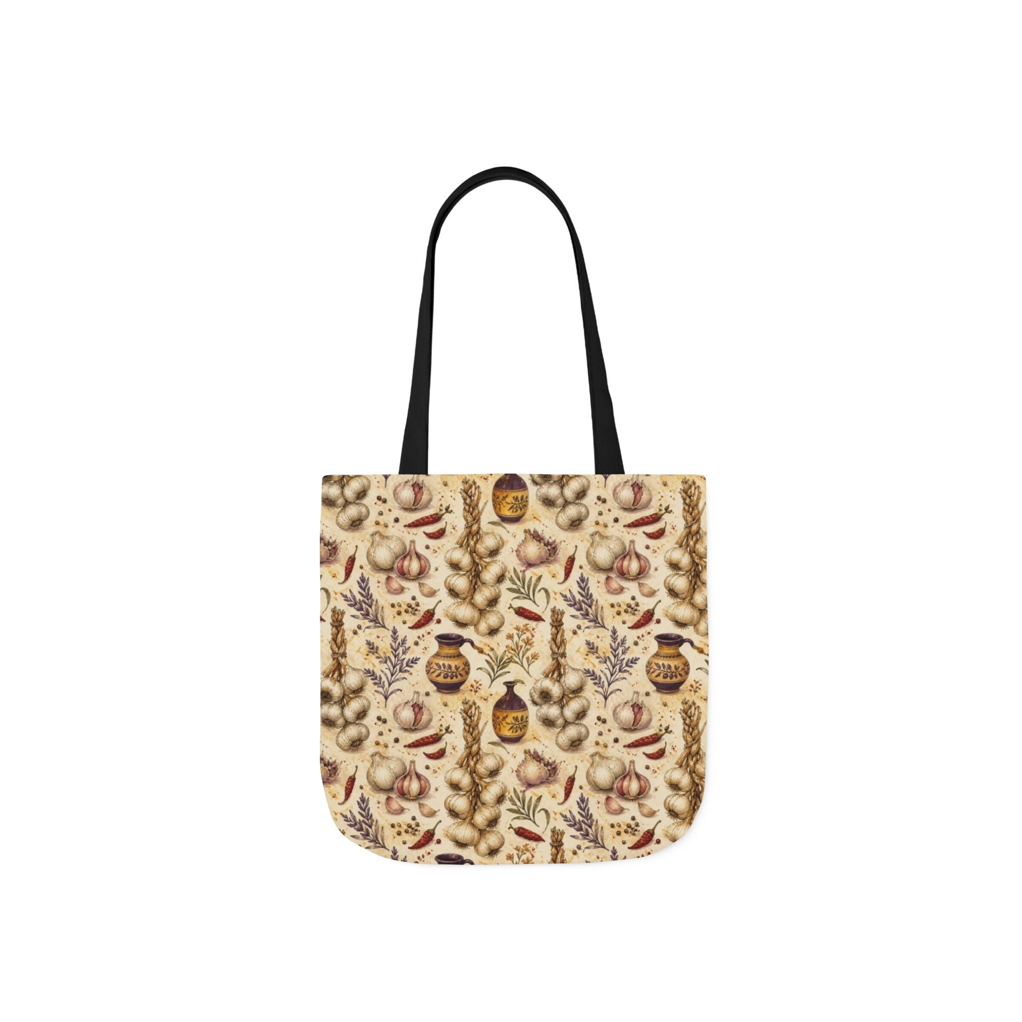 Garlic Bulbs & Cloves Canvas Tote Bag Mediterranean Kitchen Watercolor Design Italian Cottagecore Gift