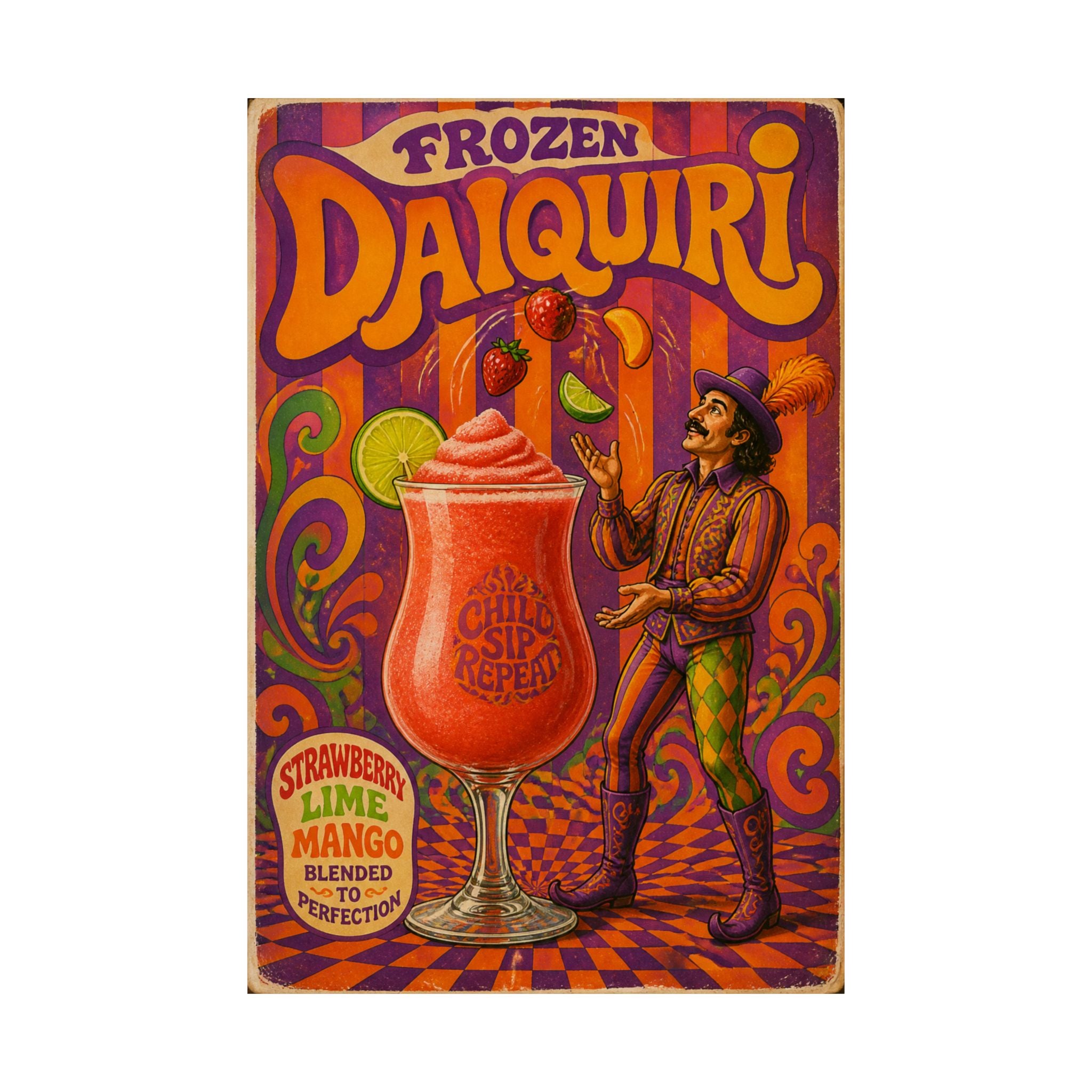 Daiquiri Fruit Juggler Wall Art Poster 24×36 Psychedelic Dining Room Decor Maximalist Print