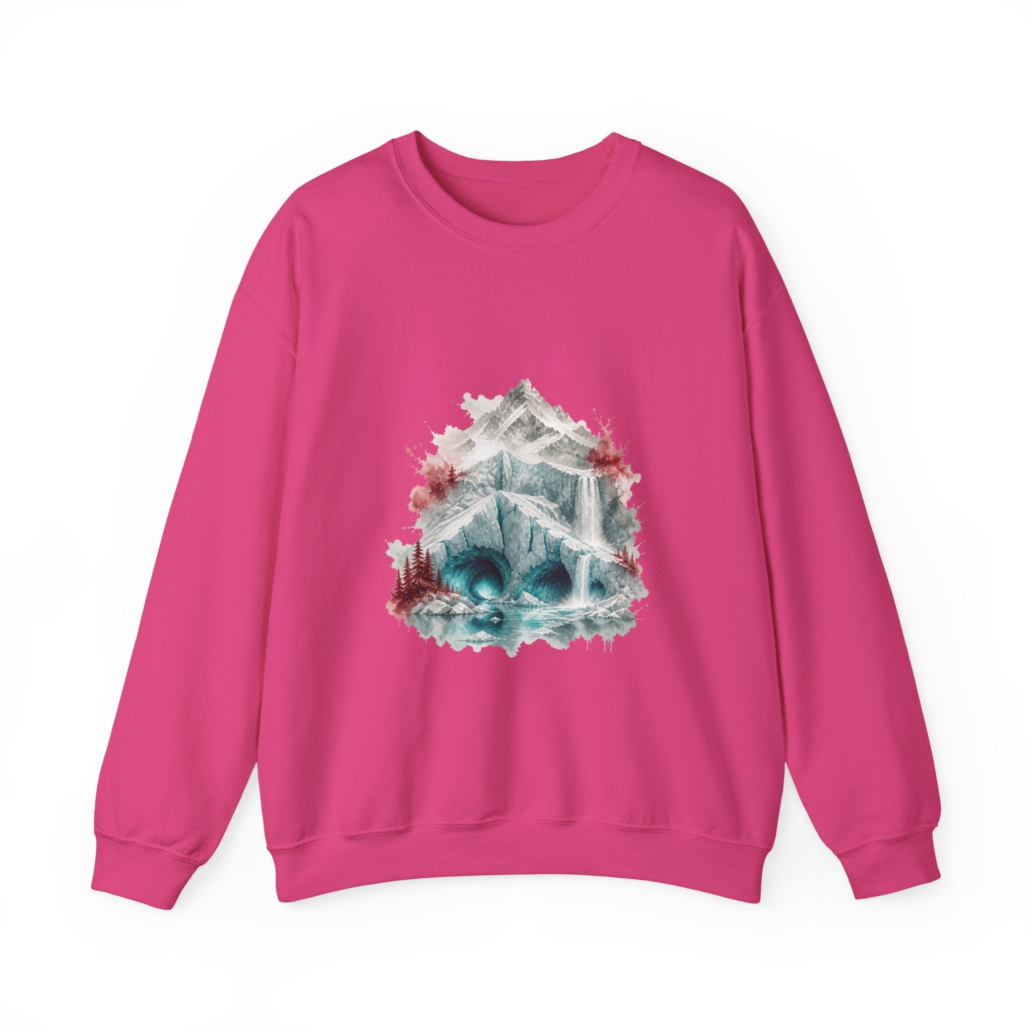 Matching Couple Sweatshirt - Volcano & Glacier Matching Couple Premium Fleece Sweatshirt Watercolor Art His Hers Birthday Gift - Design B