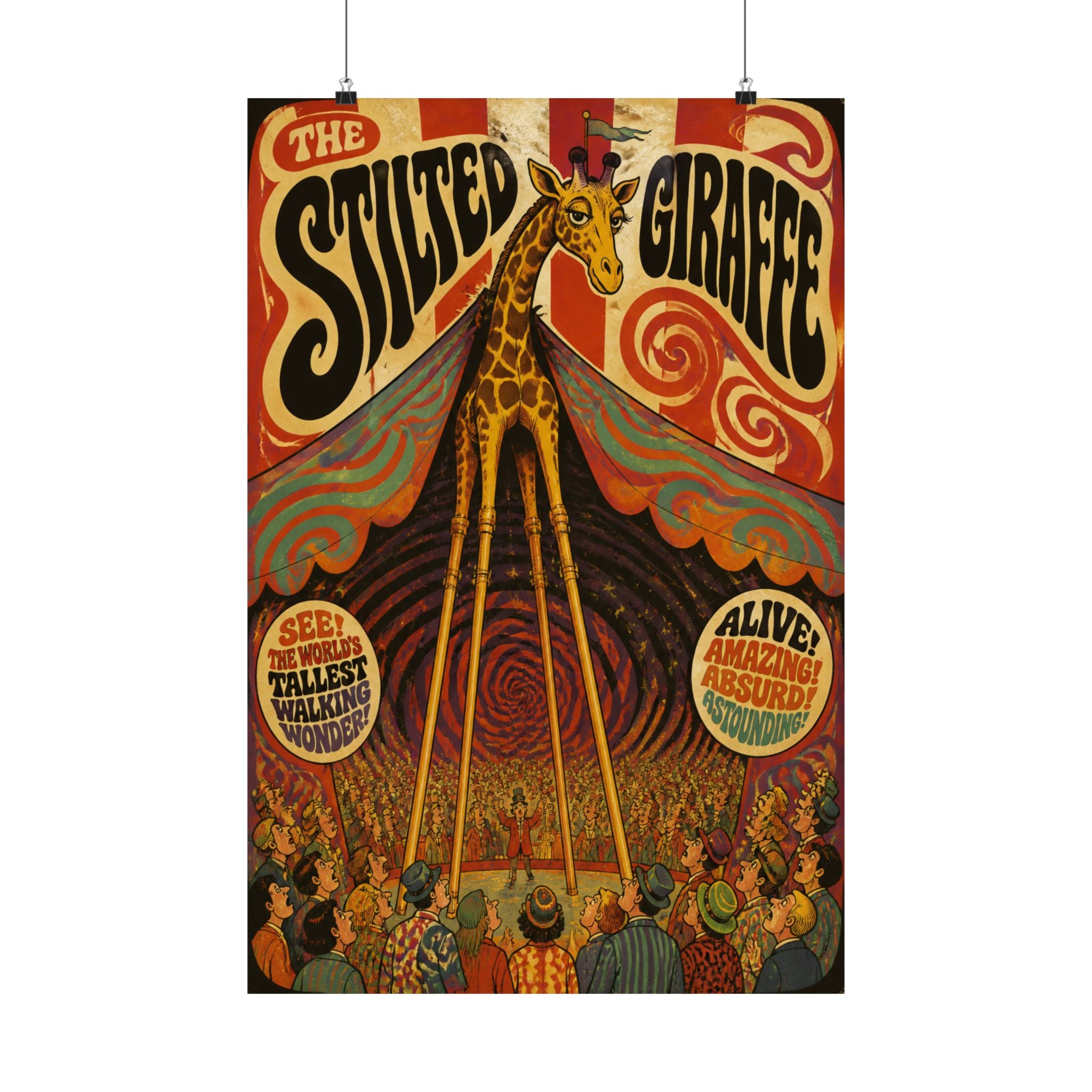 Giraffe on Stilts Wall Art Poster 18×24 Psychedelic Cafe Decor Maximalist Print