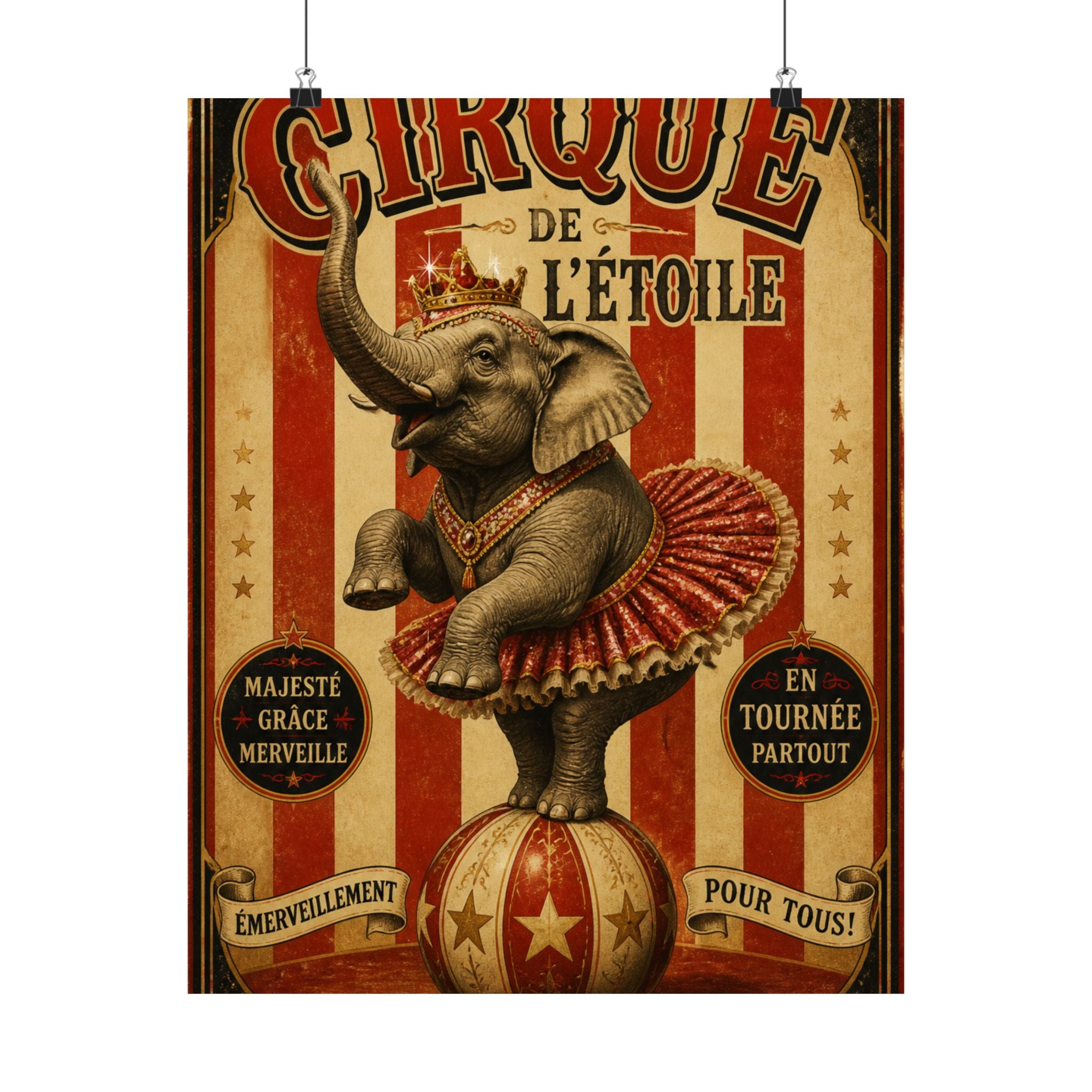 Elephant on Ball Wall Art Poster 18×24 Vintage Circus Kitchen Decor Maximalist Print