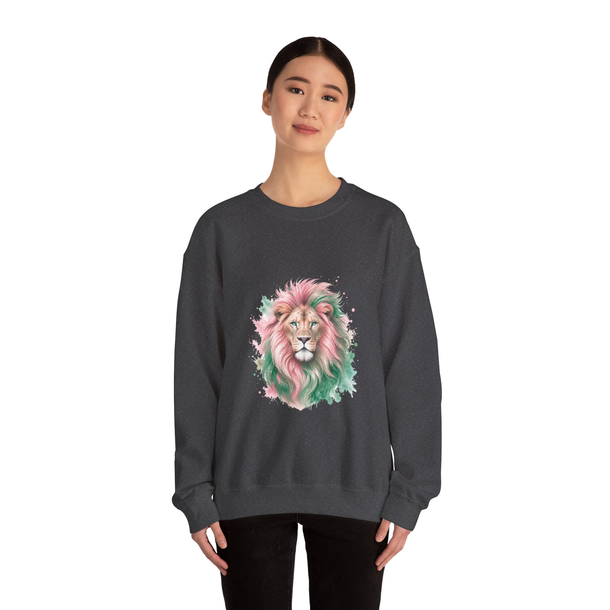 Matching Couple Sweatshirt - Lion & Lamb Matching Couple Premium Fleece Sweatshirt Watercolor Art His Hers Birthday Gift - Design A