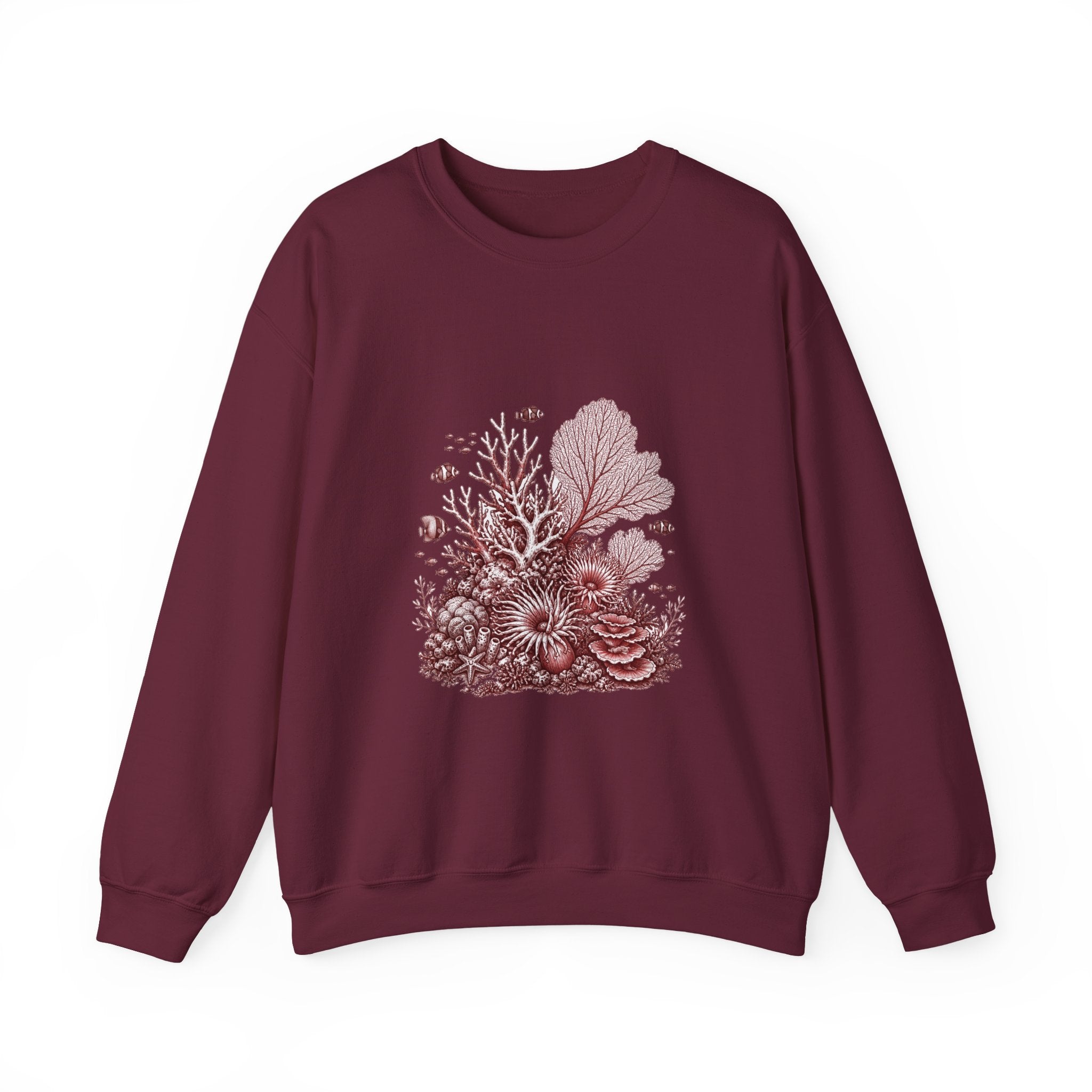 Matching Couple Sweatshirt - Coral Reef & Deep Sea Matching Couple Premium Fleece Sweatshirt Hand-Drawn Art His Hers Anniversary Gift - Design A