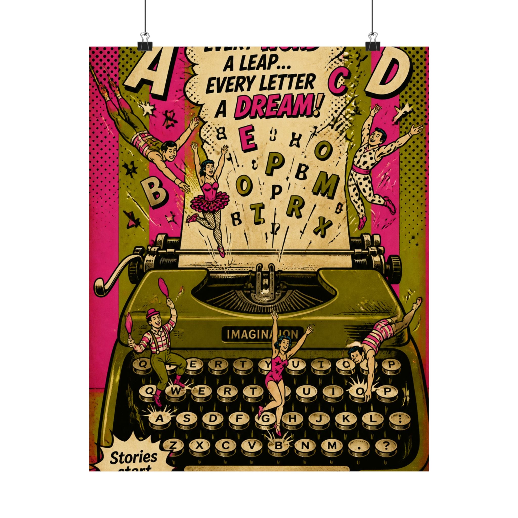 Typewriter Flying Letters Wall Art Poster 18×24 Pop Art Living Room Decor Maximalist Print
