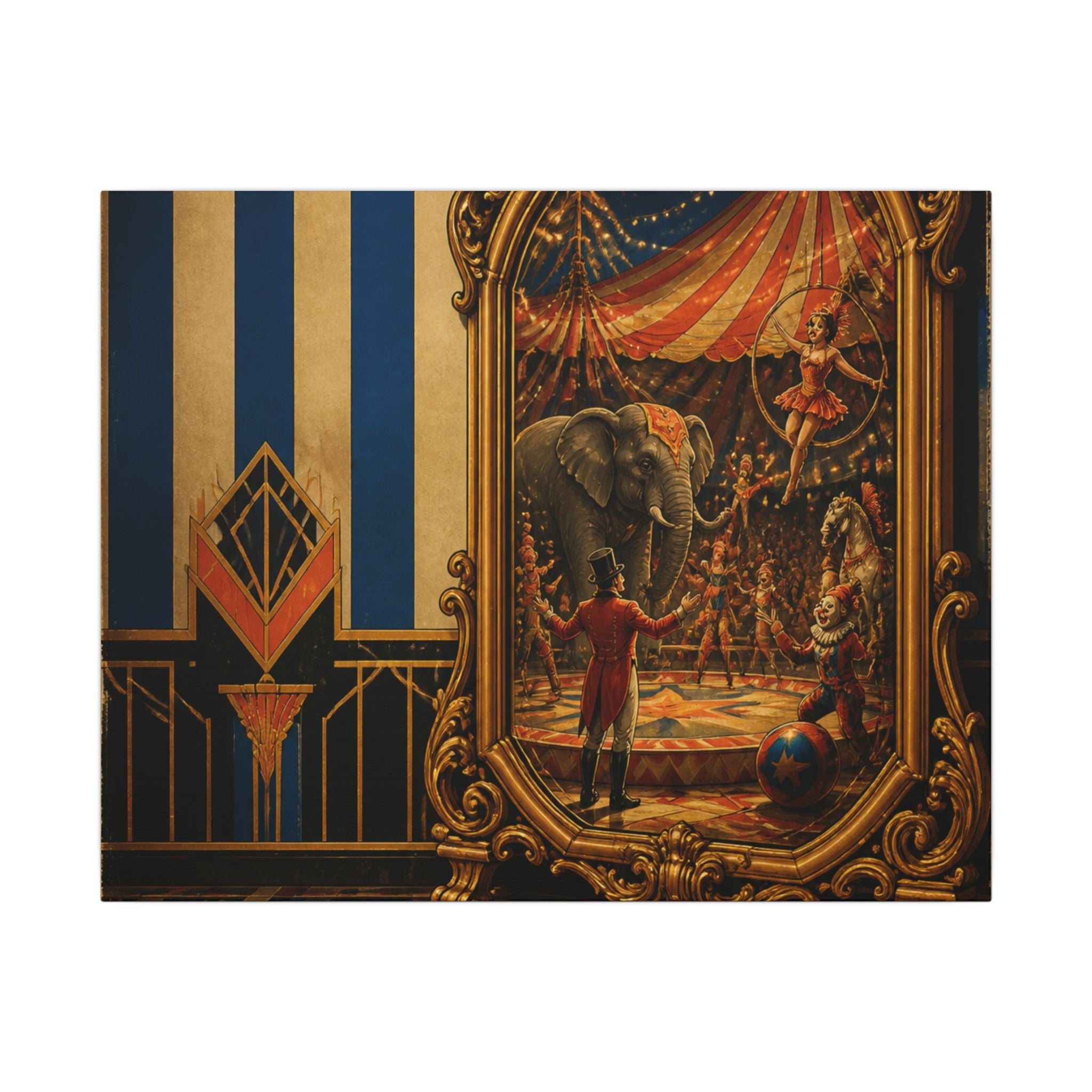 Vintage Mirror Circus Wall Art Canvas 24×36 Art Deco Bar Area Decor Maximalist Print