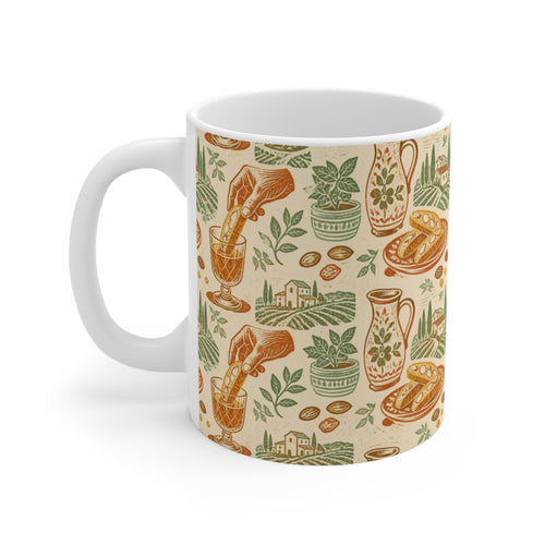 Biscotti & Vin Santo 11oz Ceramic Mug Mediterranean Kitchen Linocut Design Italian Cottagecore Gift