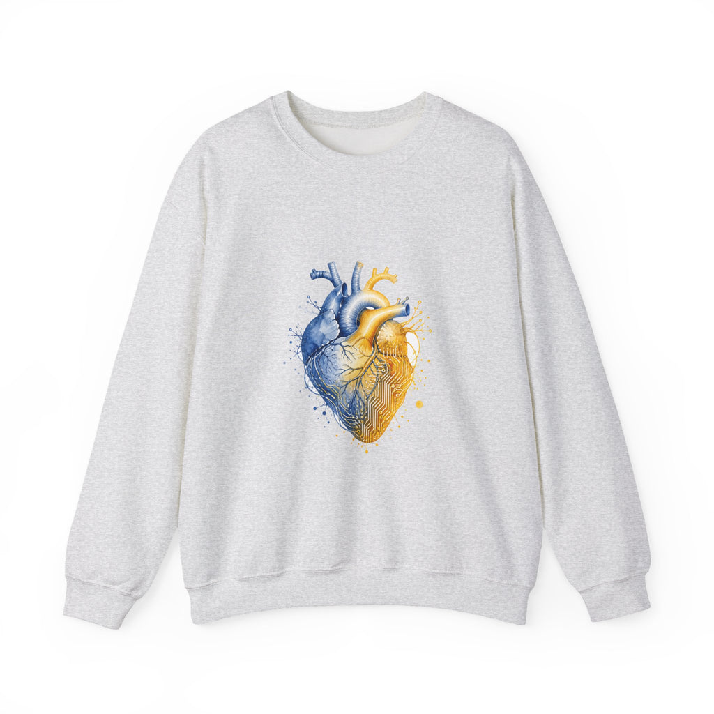 Matching Couple Sweatshirt - Robot & Heart Matching Couple Crewneck Sweatshirt Watercolor Art His Hers Engagement Gift - Design B