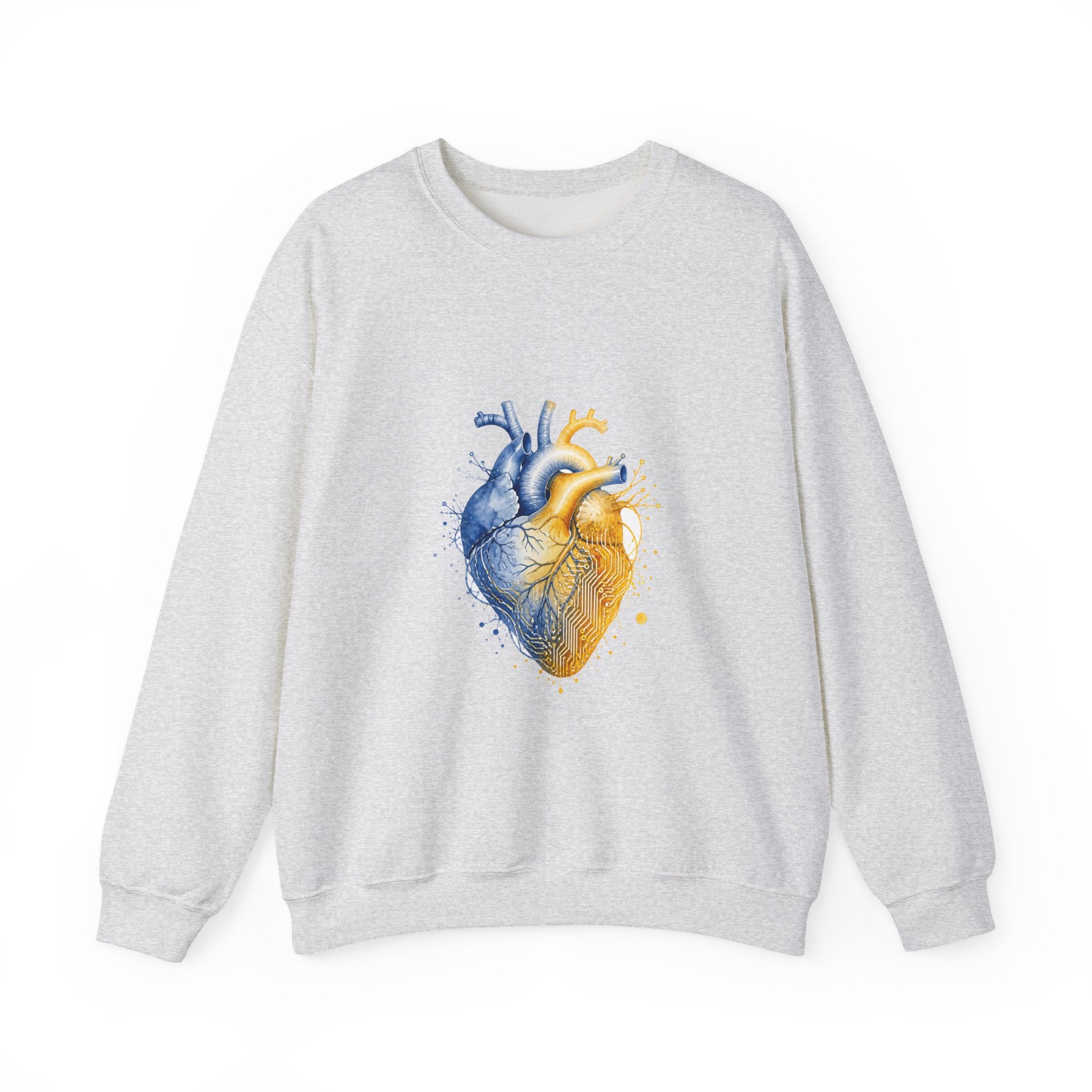 Matching Couple Sweatshirt - Robot & Heart Matching Couple Crewneck Sweatshirt Watercolor Art His Hers Engagement Gift - Design B