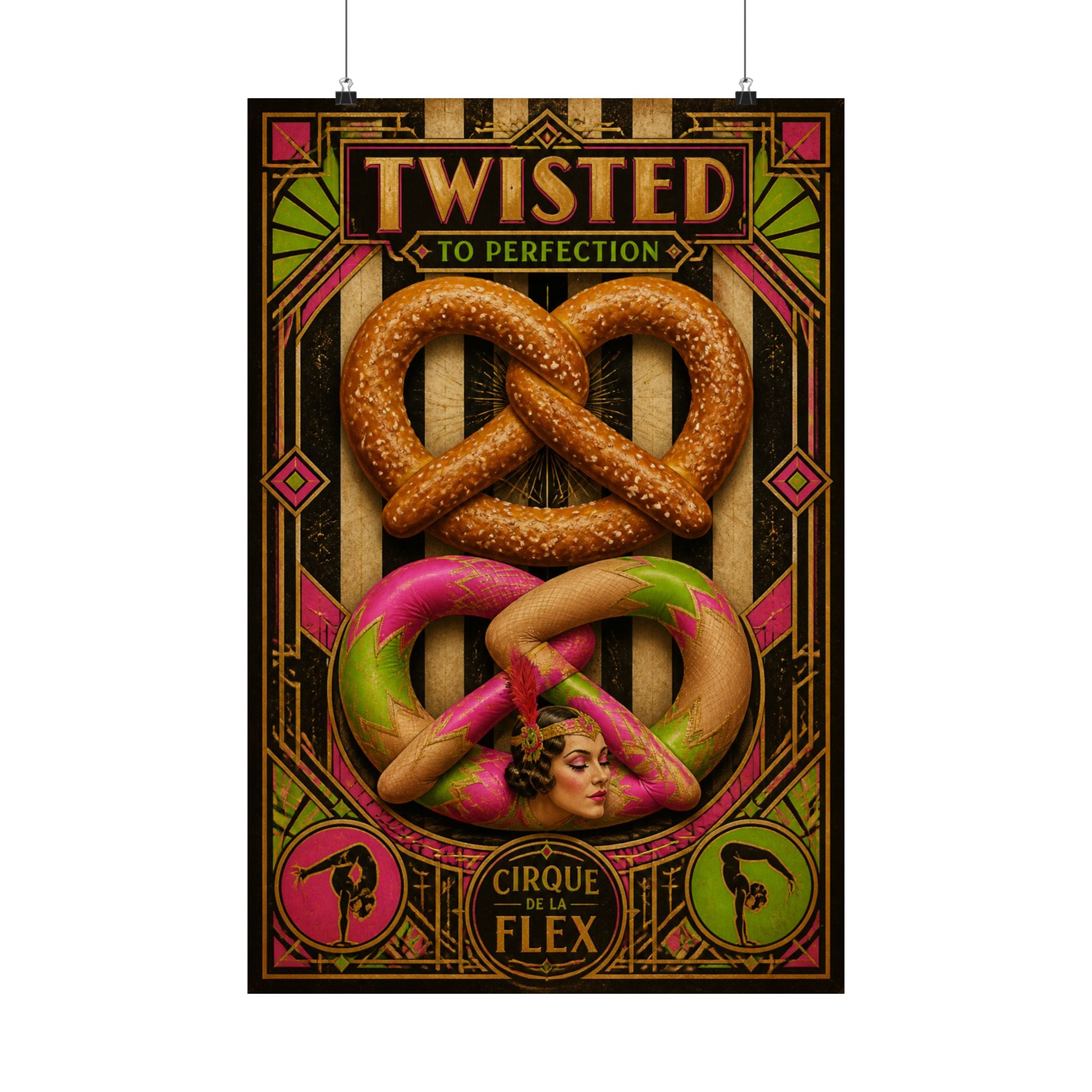 Pretzel Contortionist Wall Art Poster 24×36 Art Deco Bar Area Decor Maximalist Print