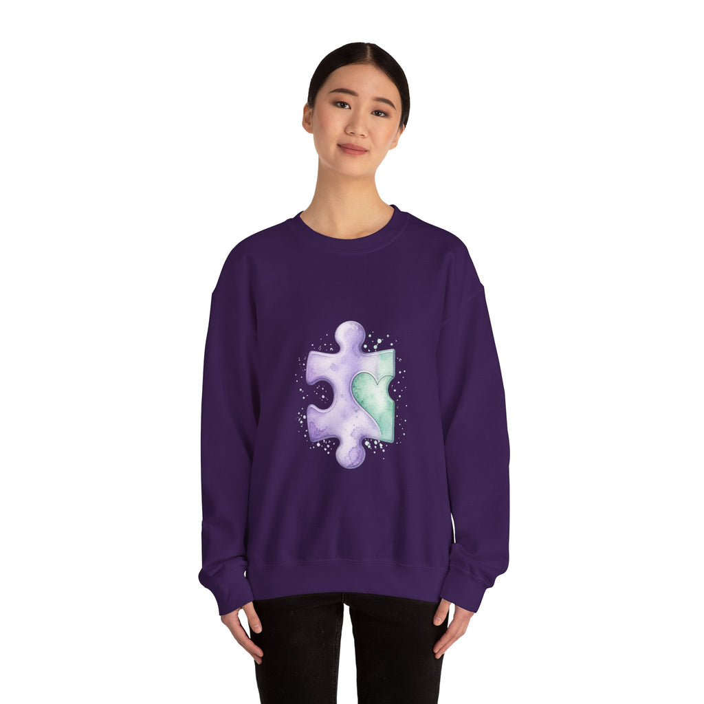 Matching Couple Sweatshirt - Puzzle Pieces Matching Couple Comfort Colors Crew Watercolor Art His Hers Birthday Gift - Design A