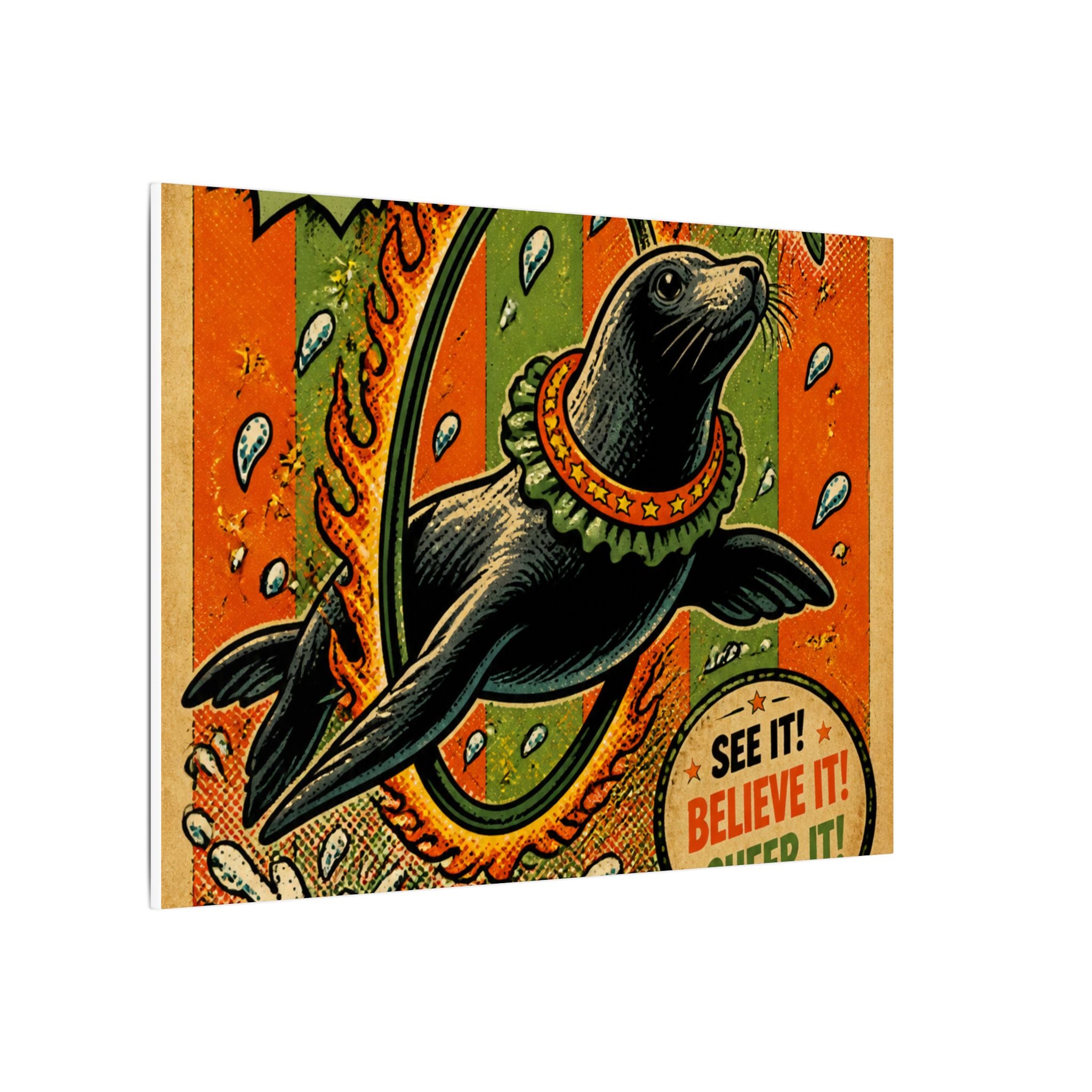 Seal Fire Hoop Wall Art Canvas 24×36 Pop Art Restaurant Decor Maximalist Print