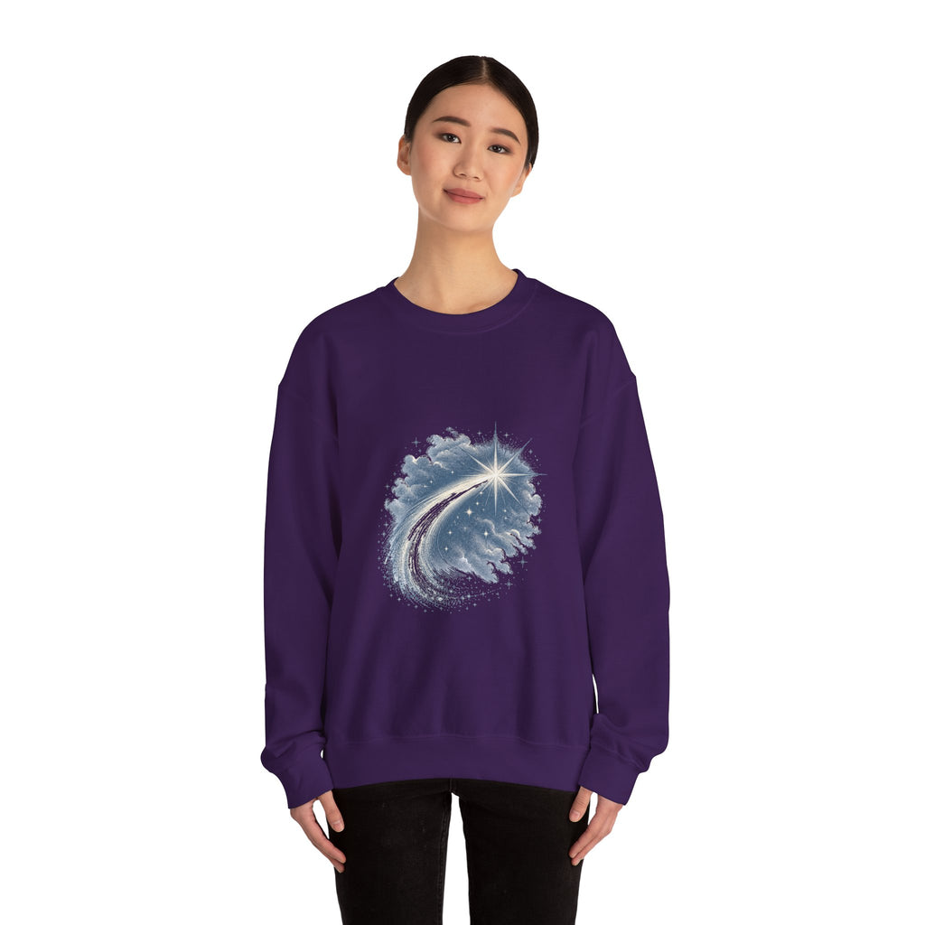 Matching Couple Sweatshirt - Shooting Star & North Star Matching Couple Crewneck Sweatshirt Vintage Art His Hers Wedding Gift - Design A