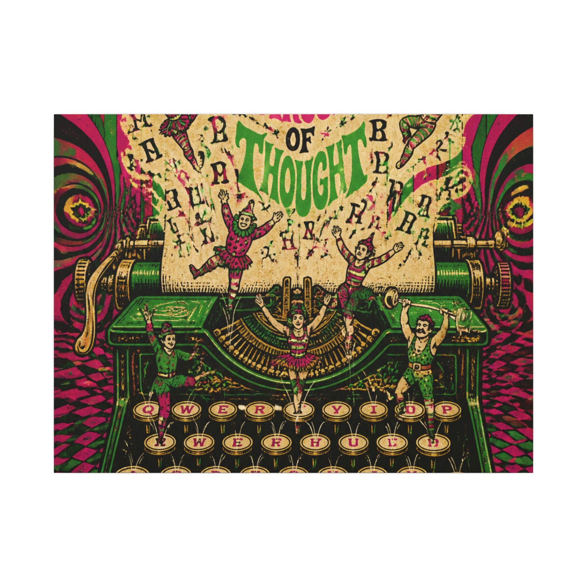 Typewriter Flying Letters Wall Art Canvas 24×36 Psychedelic Dining Room Decor Maximalist Print