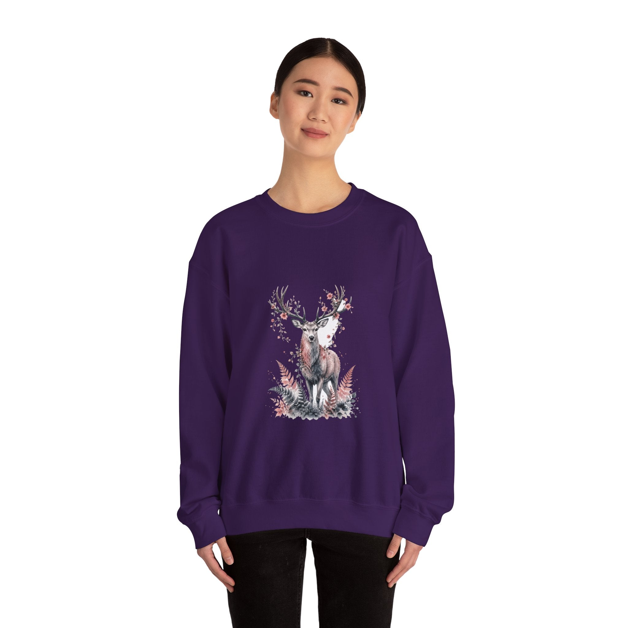 Matching Couple Sweatshirt - Bear & Deer Matching Couple Premium Fleece Sweatshirt Watercolor Art His Hers Birthday Gift - Design B