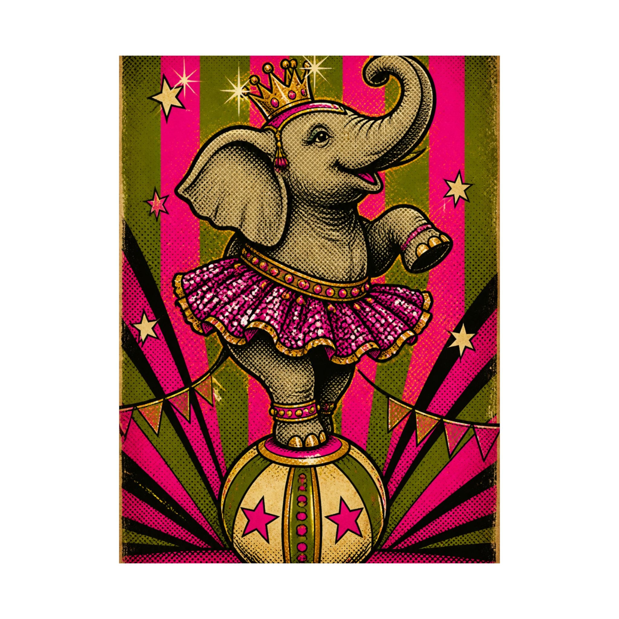 Elephant on Ball Wall Art Poster 24×36 Pop Art Restaurant Decor Maximalist Print