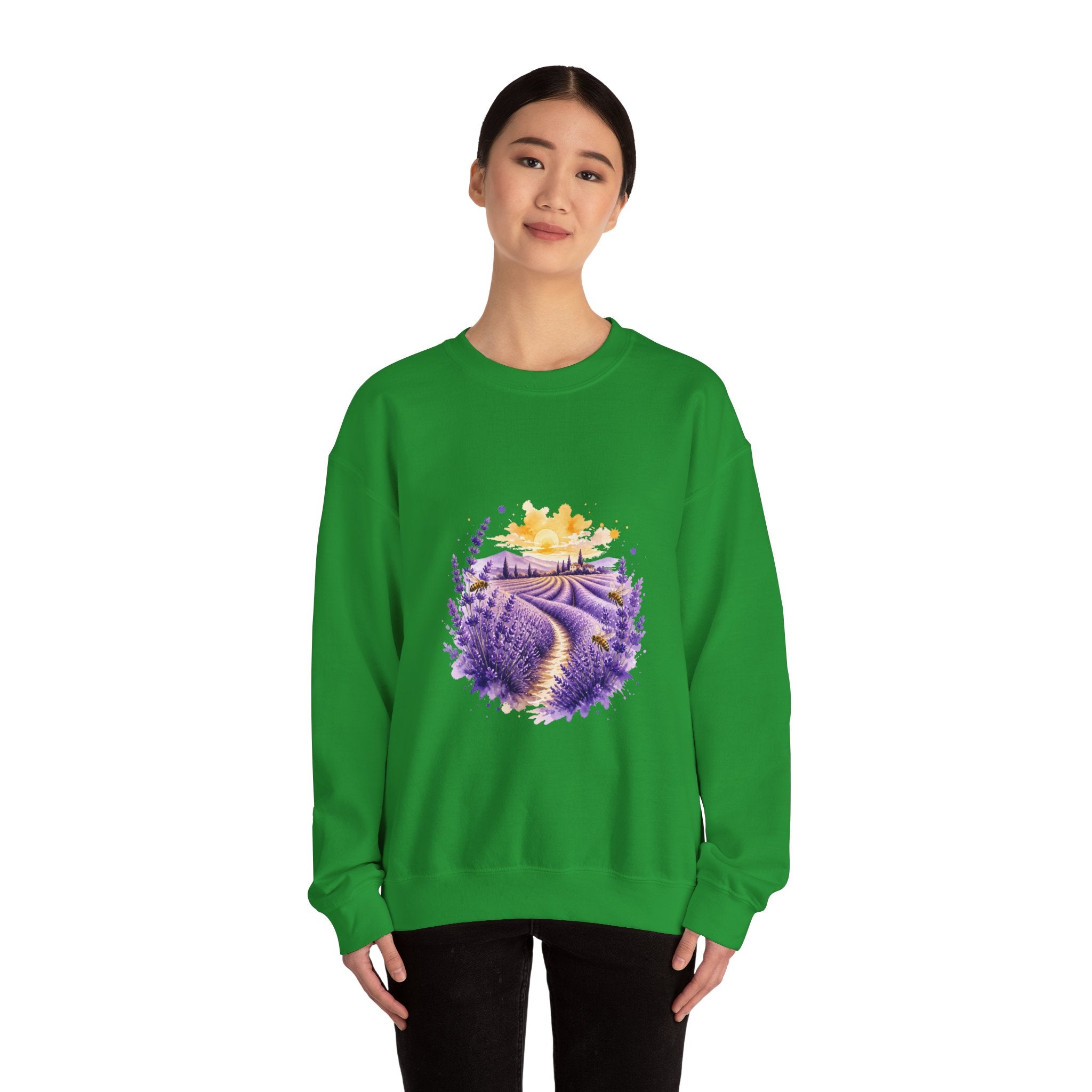 Matching Couple Sweatshirt - Lavender Fields & Canyon Matching Couple Premium Fleece Sweatshirt Watercolor Art His Hers Birthday Gift - Design A
