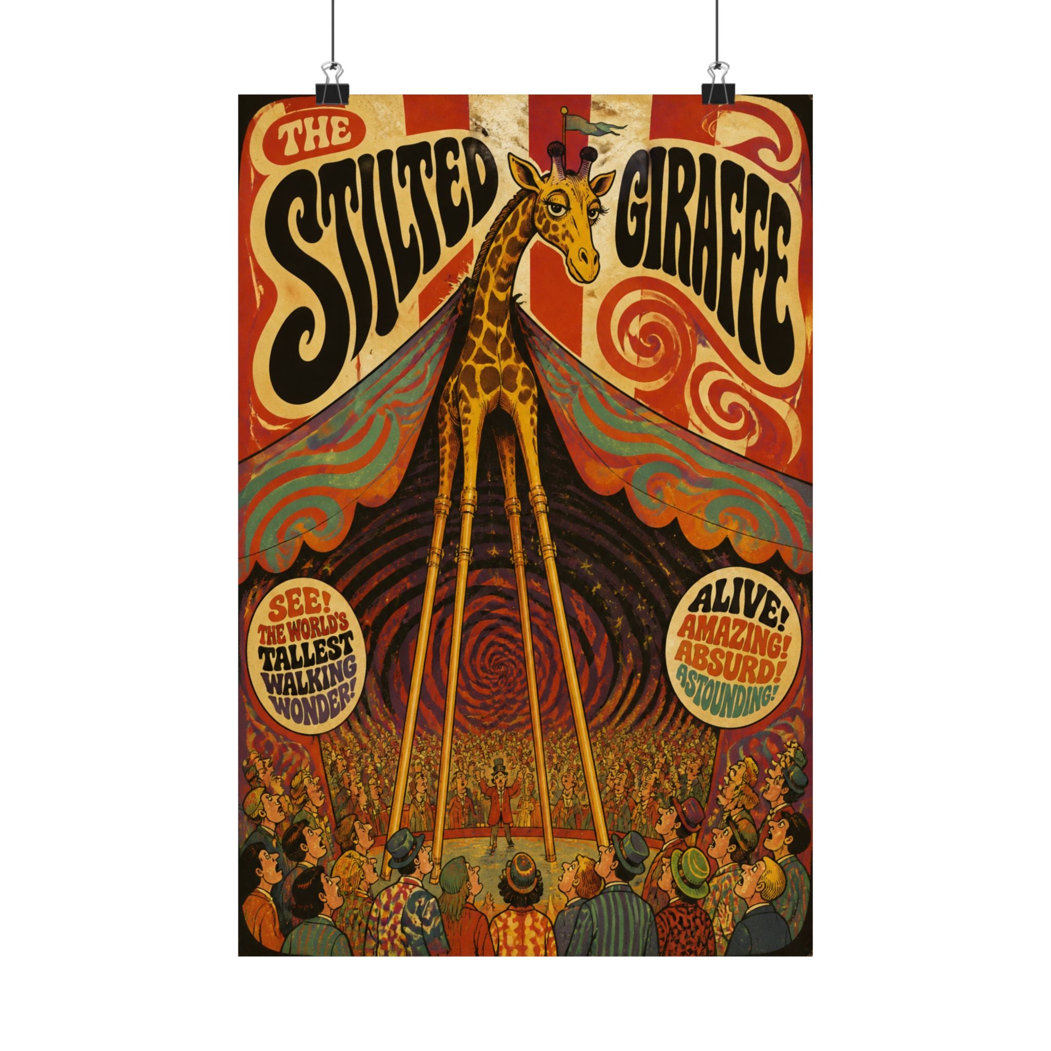 Giraffe on Stilts Wall Art Poster 18×24 Psychedelic Cafe Decor Maximalist Print