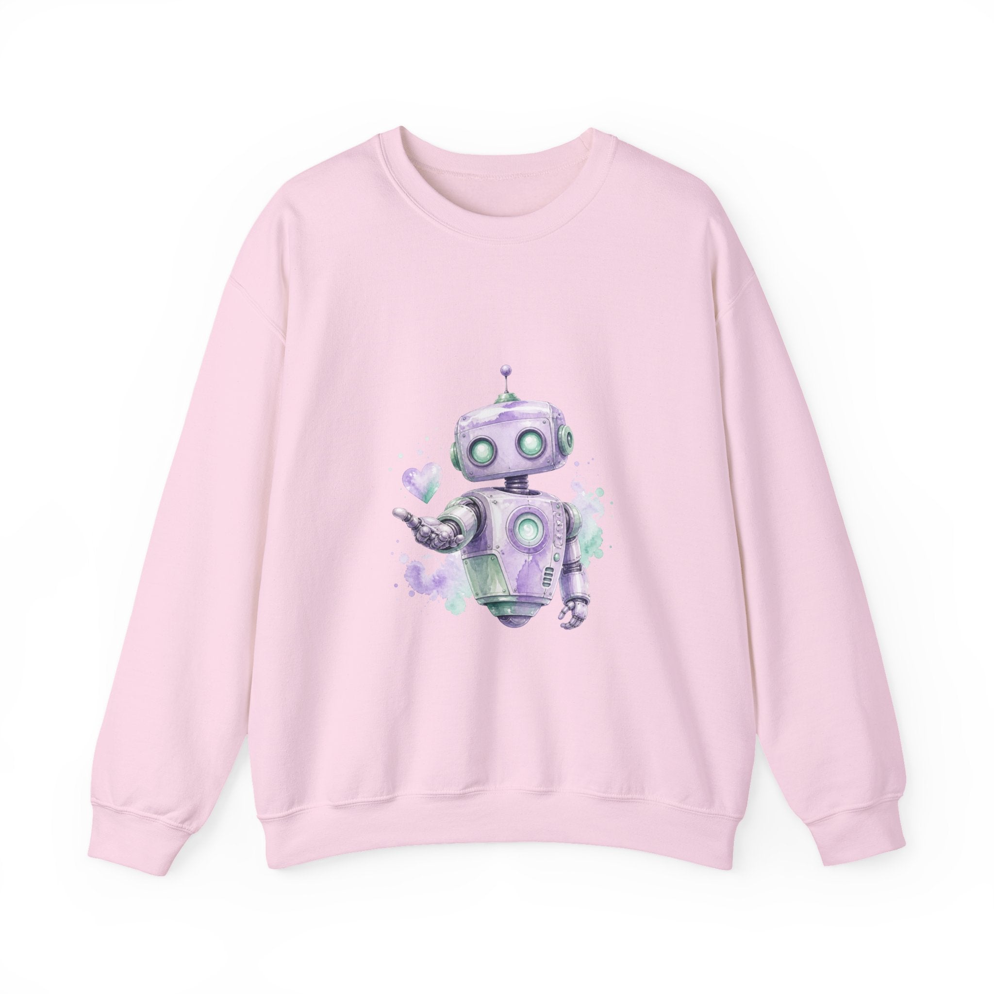 Matching Couple Sweatshirt - Robot & Heart Matching Couple Premium Fleece Sweatshirt Watercolor Art His Hers Birthday Gift - Design A