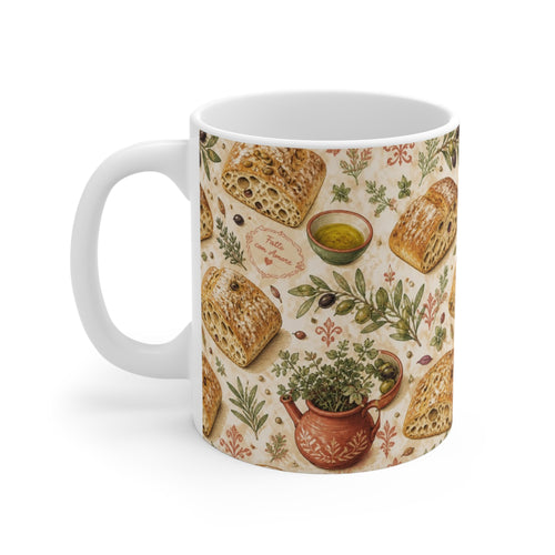 Ciabatta Rolls 11oz Ceramic Mug Mediterranean Kitchen Watercolor Design Italian Cottagecore Gift