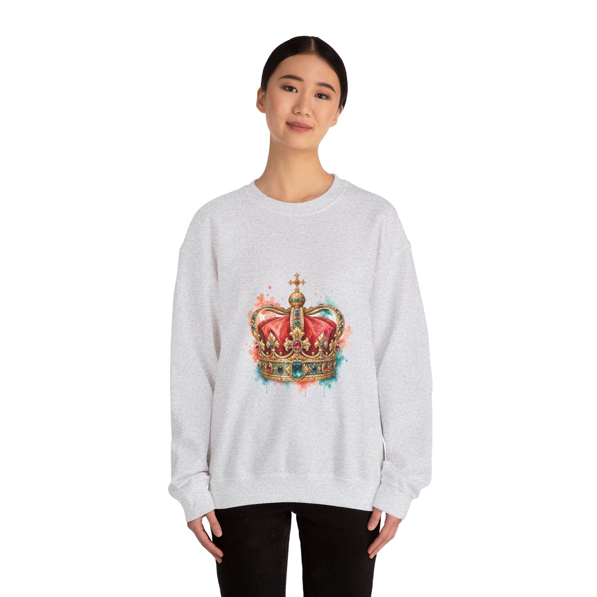 Matching Couple Sweatshirt - Crown & Shield Matching Couple Comfort Colors Crew Watercolor Art His Hers Birthday Gift - Design A