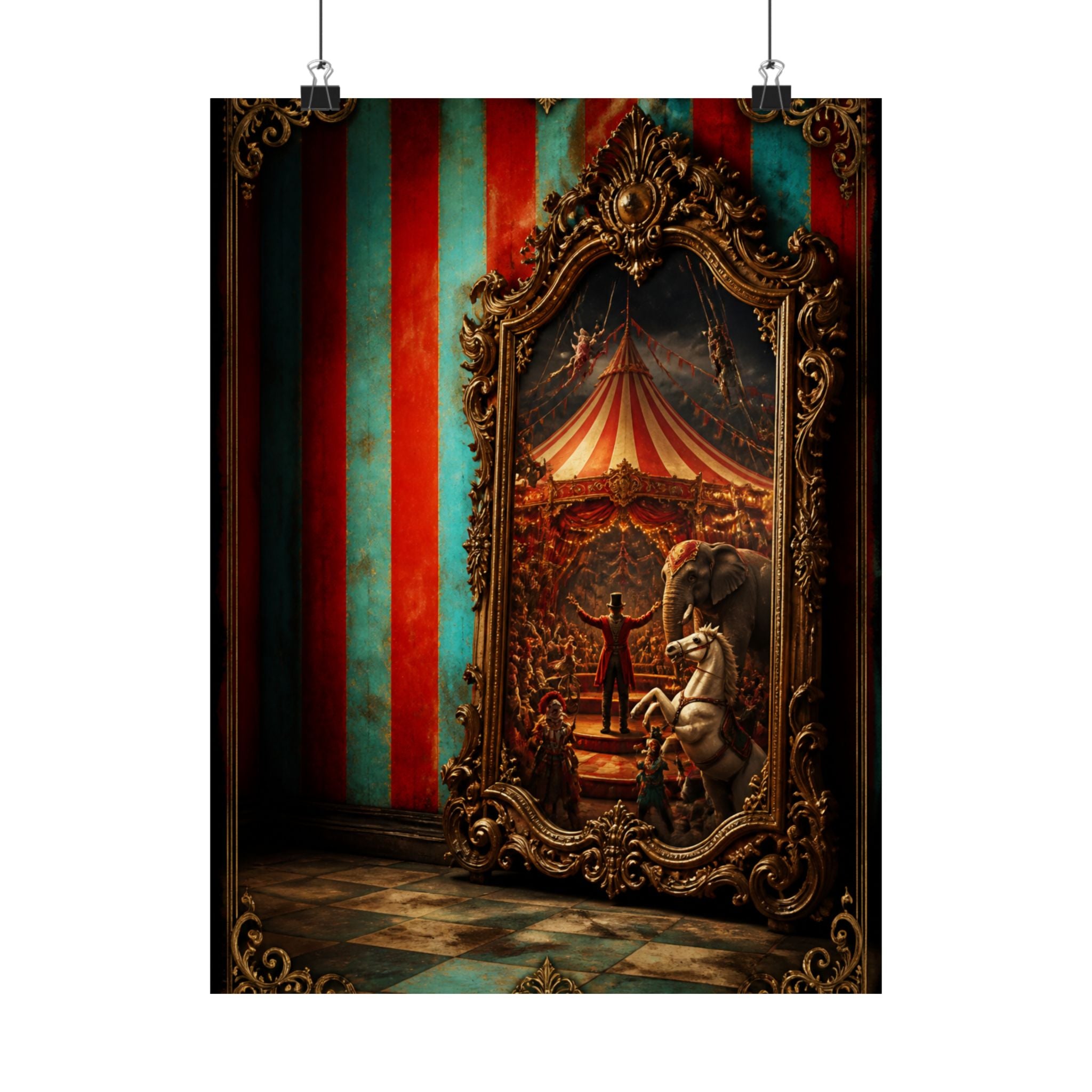 Vintage Mirror Circus Wall Art Poster 24×36 Baroque Studio Decor Maximalist Print