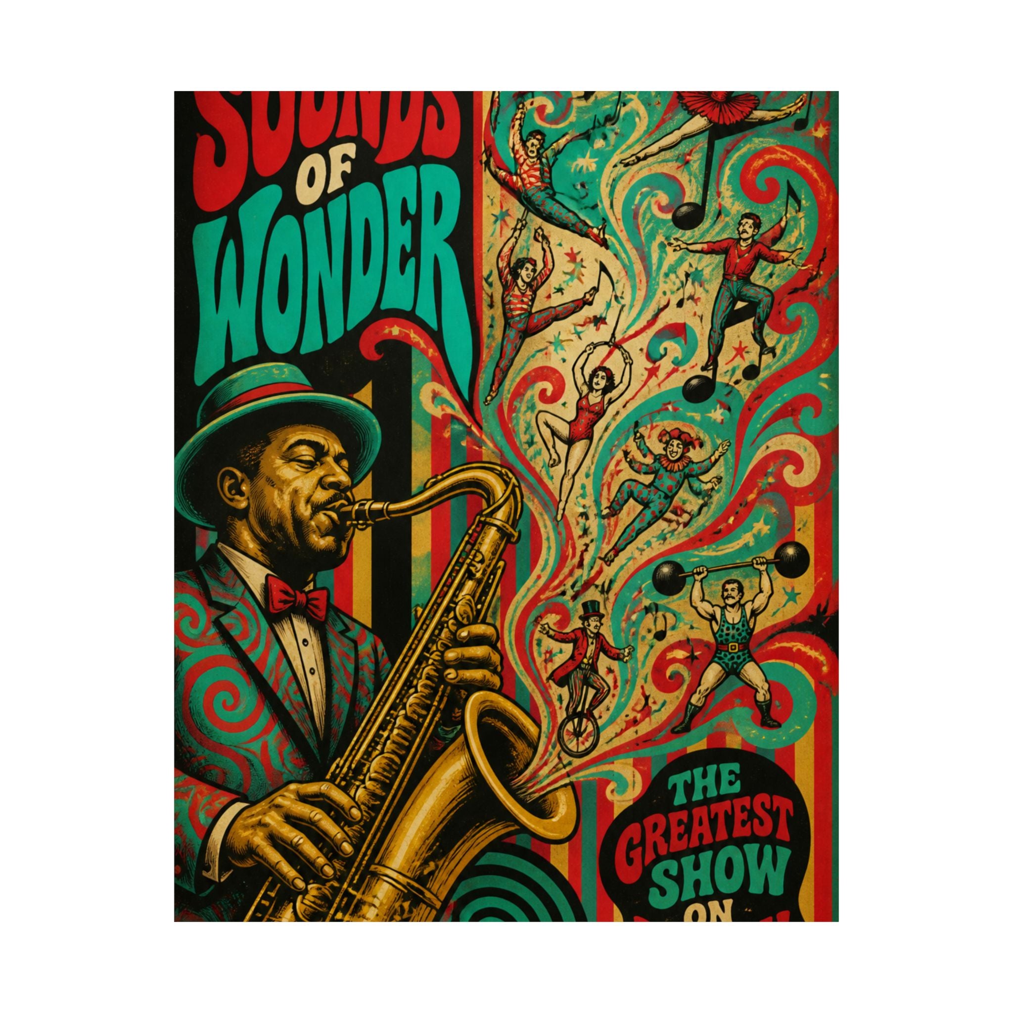 Saxophone Music Circus Wall Art Poster 24×36 Psychedelic Dining Room Decor Maximalist Print