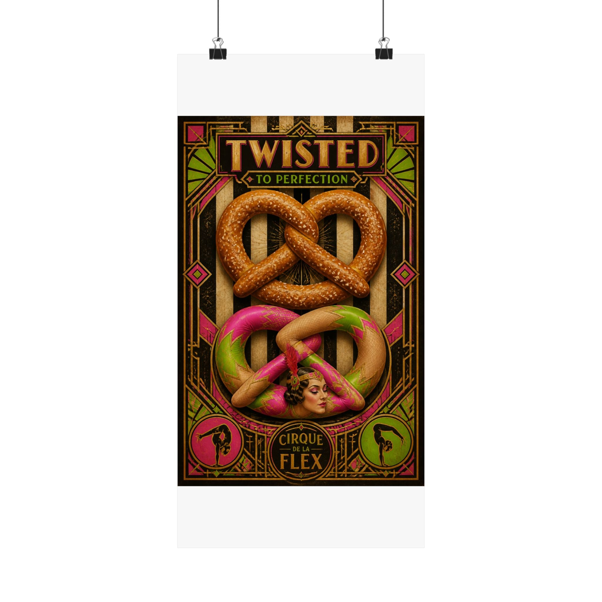 Pretzel Contortionist Wall Art Poster 24×36 Art Deco Bar Area Decor Maximalist Print
