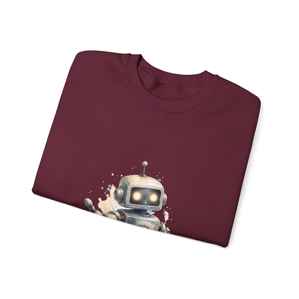 Matching Couple Sweatshirt - Robot & Heart Matching Couple Comfort Colors Crew Watercolor Art His Hers Birthday Gift - Design A
