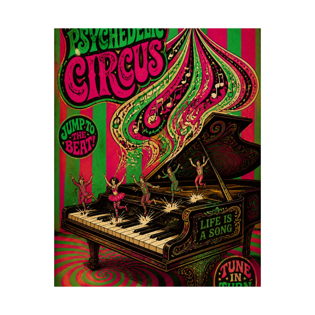 Grand Piano Acrobats Wall Art Poster 24×36 Psychedelic Dining Room Decor Maximalist Print