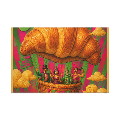 Croissant Hot Air Balloon Wall Art Canvas 16×20 Psychedelic Cafe Decor Maximalist Print