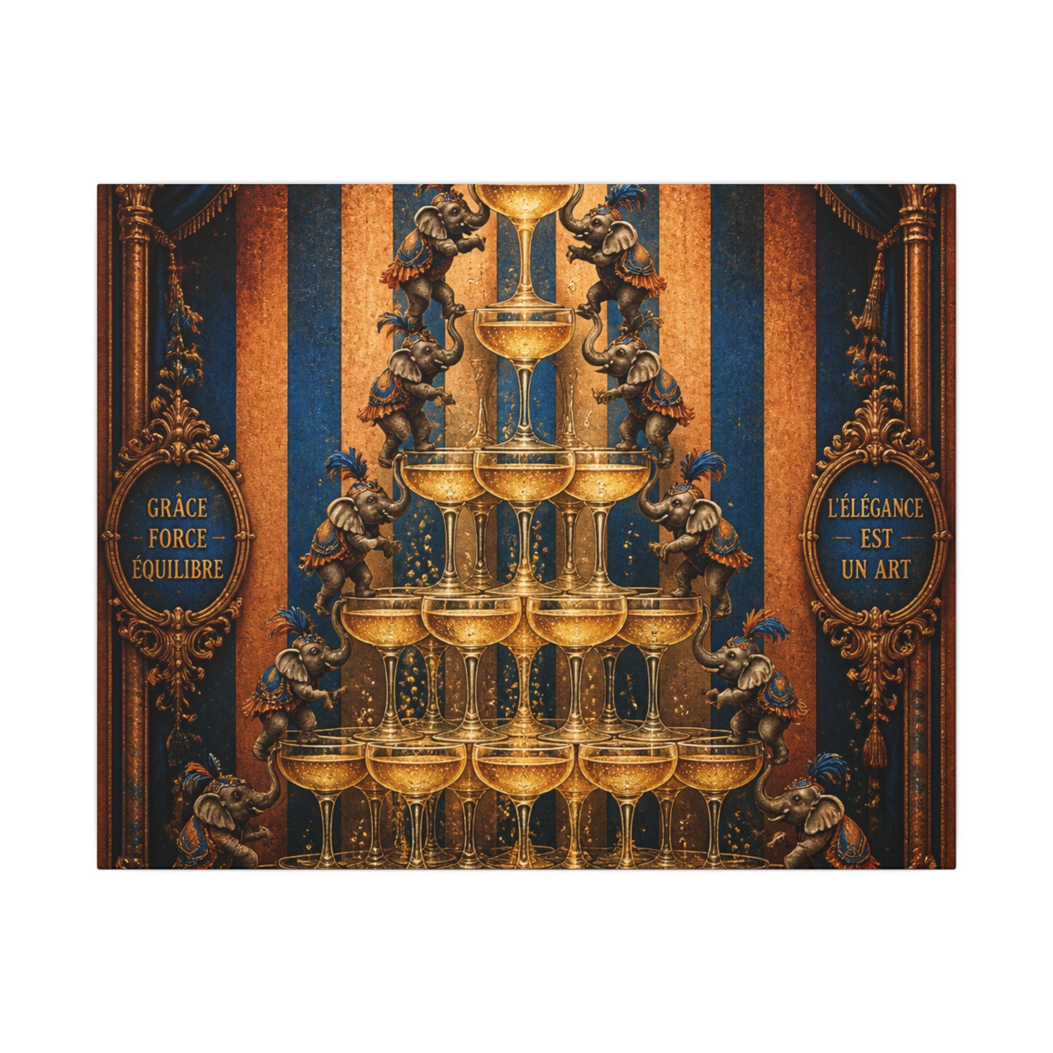 Champagne Tower Elephants Wall Art Canvas 24×36 Baroque Studio Decor Maximalist Print