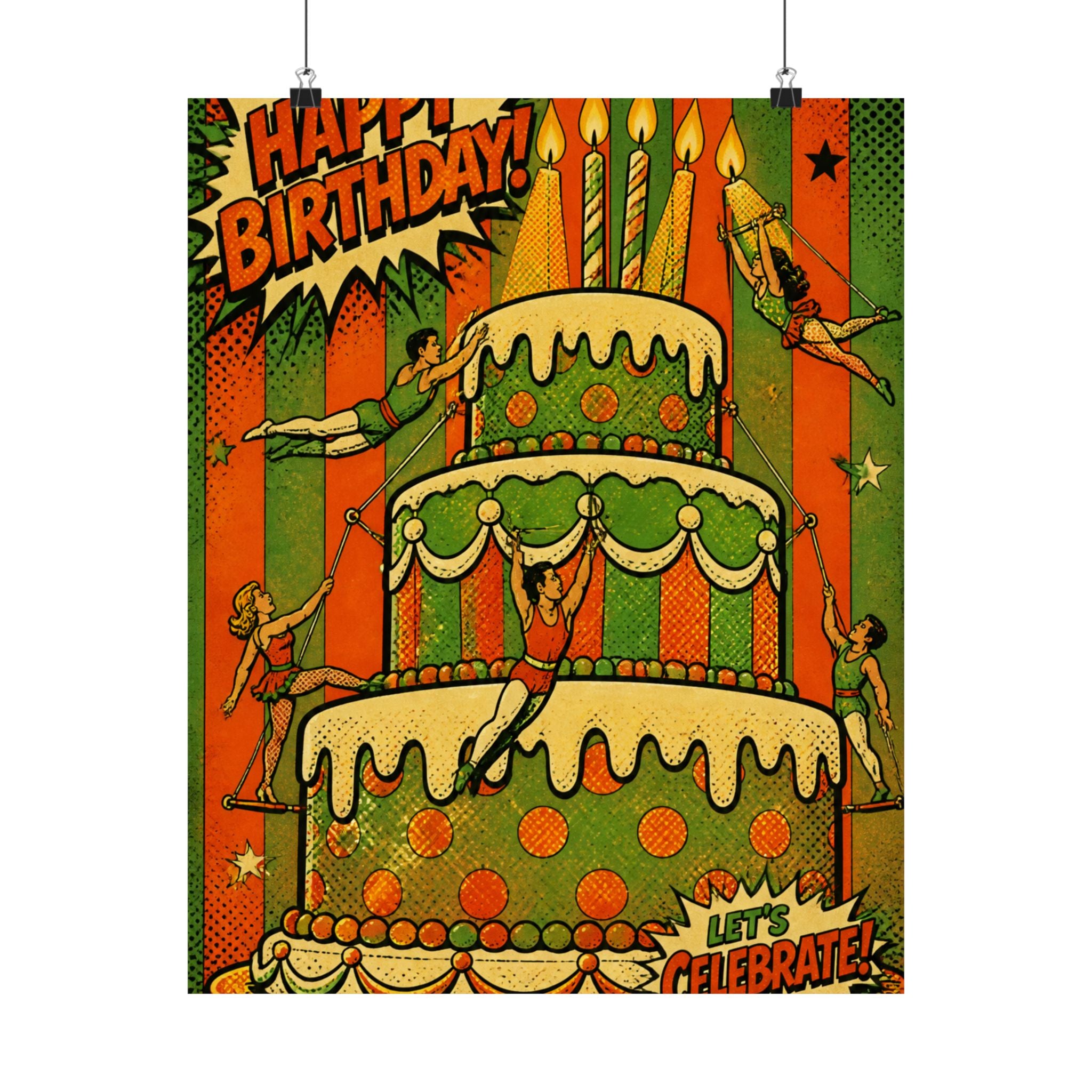 Birthday Cake Trapeze Wall Art Poster 24×36 Pop Art Restaurant Decor Maximalist Print