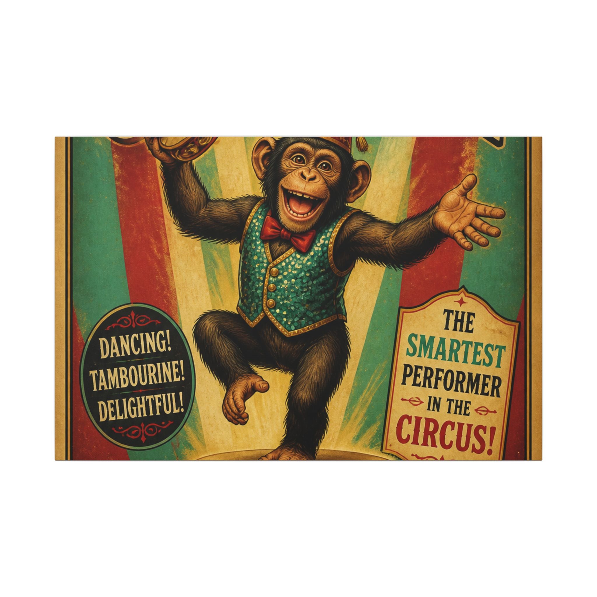 Dancing Monkey Wall Art Canvas 16×20 Vintage Circus Kitchen Decor Maximalist Print
