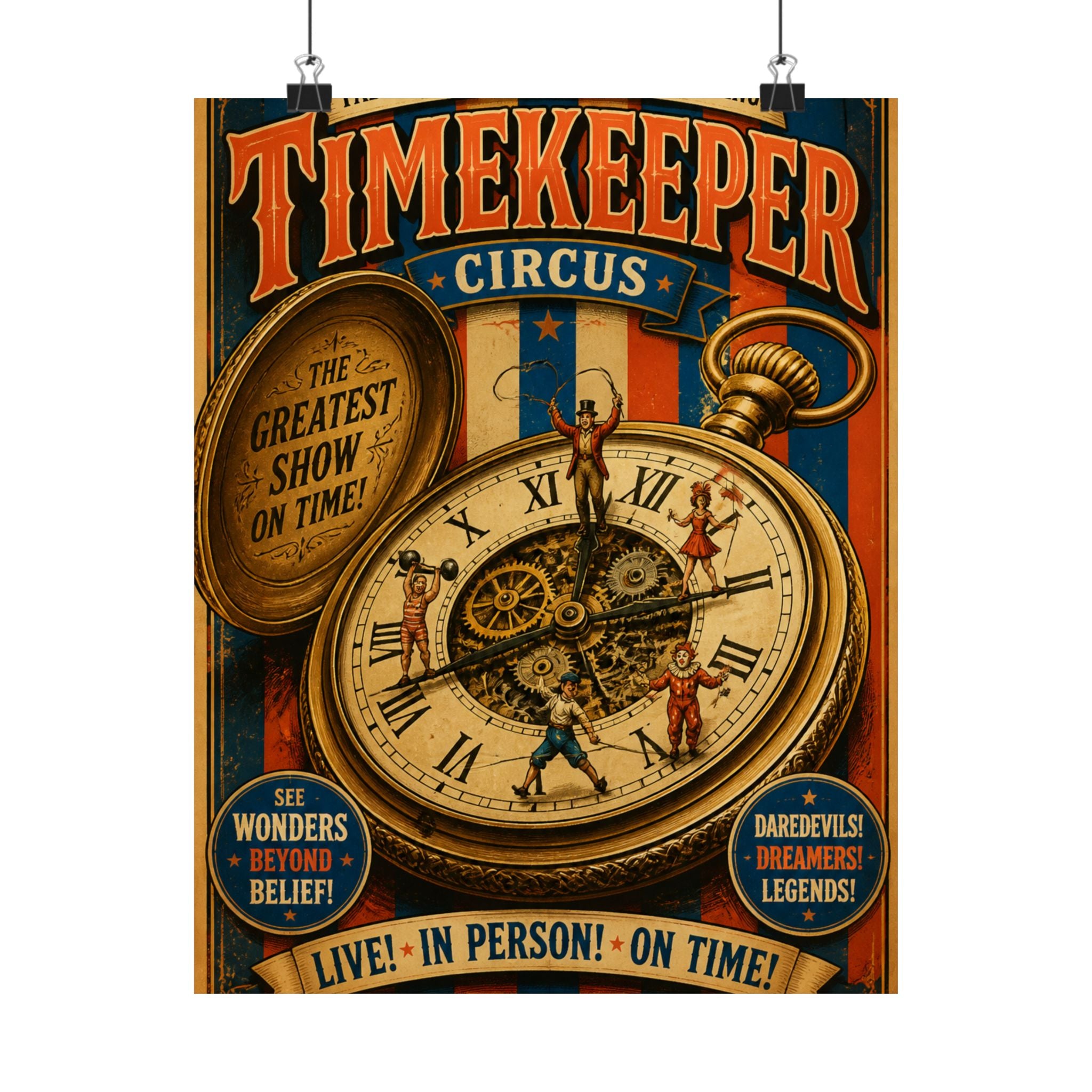 Pocket Watch Performers Wall Art Poster 24×36 Vintage Circus Bedroom Decor Maximalist Print