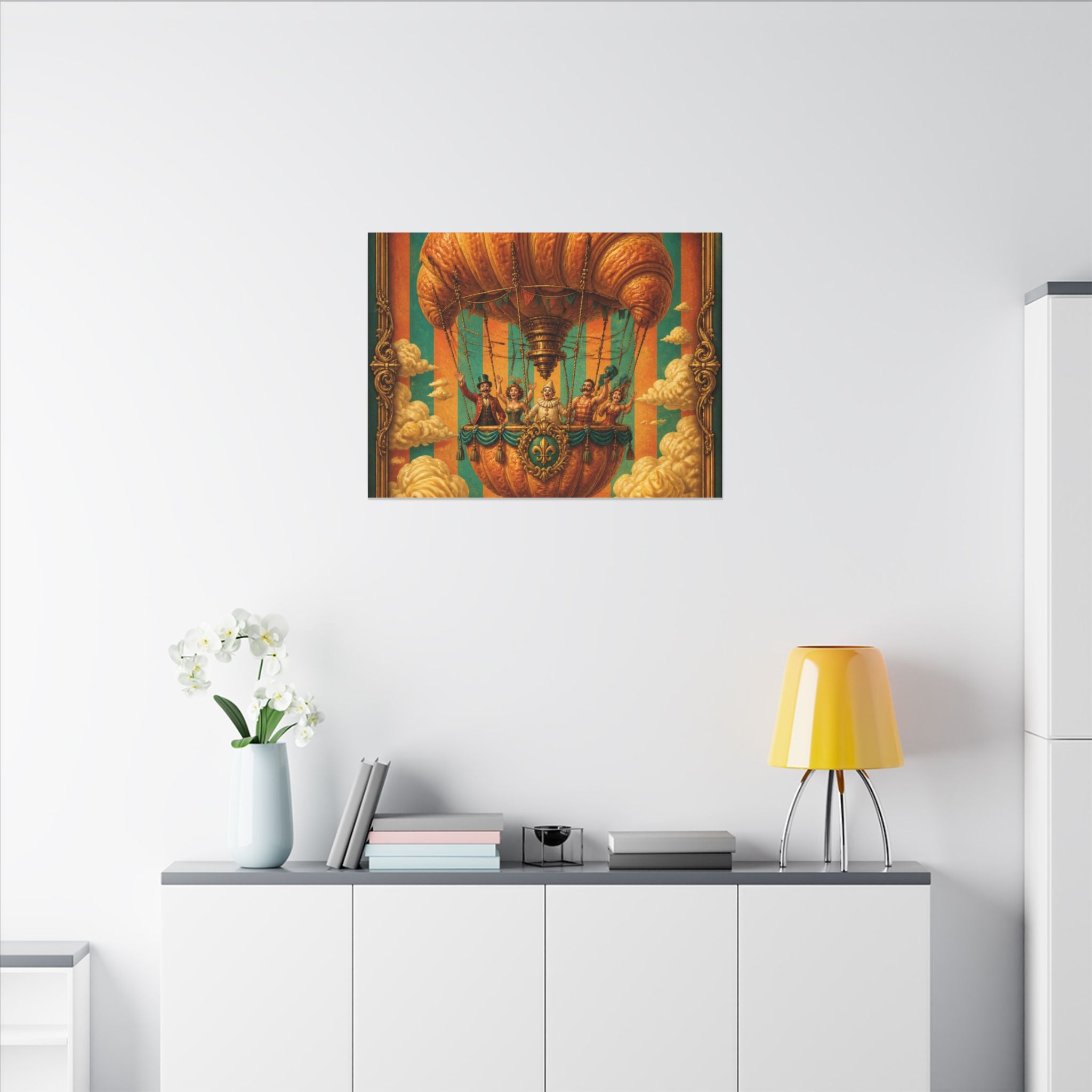 Croissant Hot Air Balloon Wall Art Canvas 24×36 Baroque Studio Decor Maximalist Print