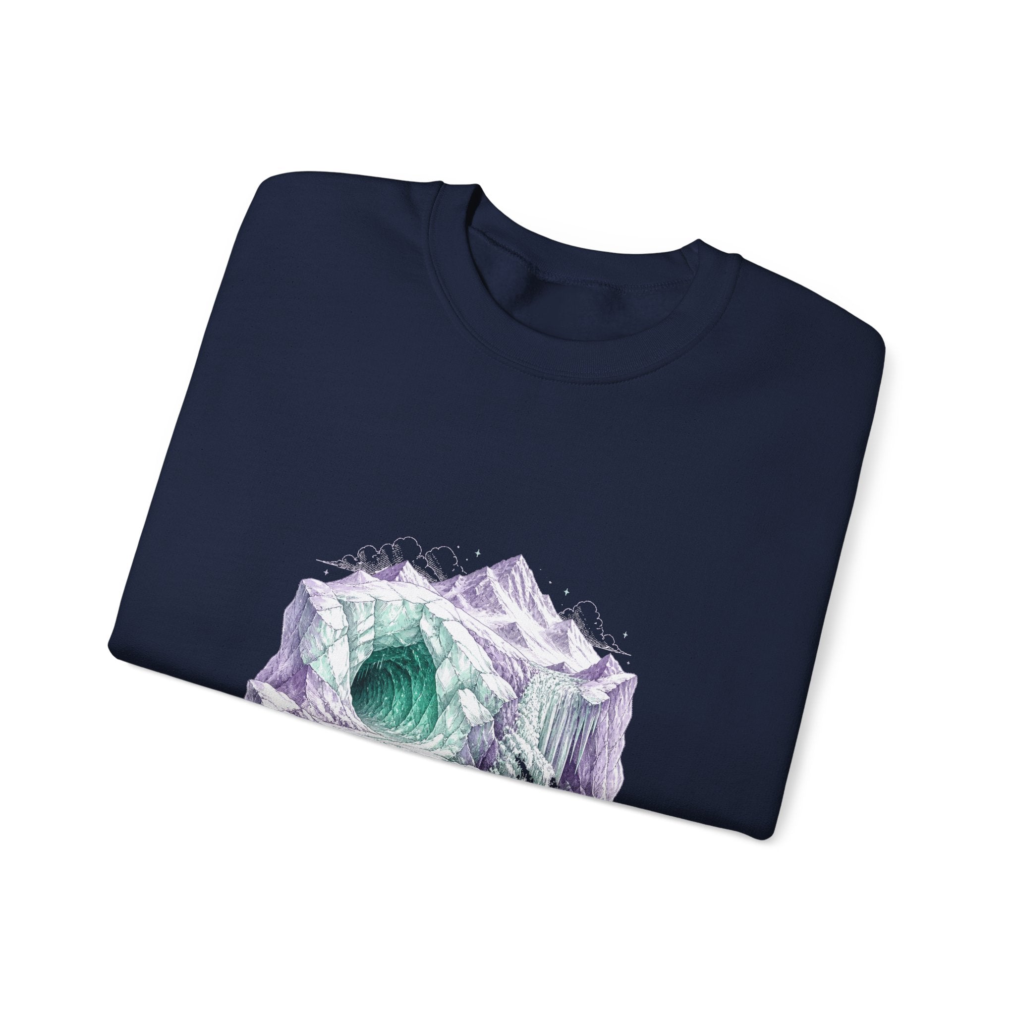 Matching Couple Sweatshirt - Volcano & Glacier Matching Couple Premium Fleece Sweatshirt Hand-Drawn Art His Hers Anniversary Gift - Design B
