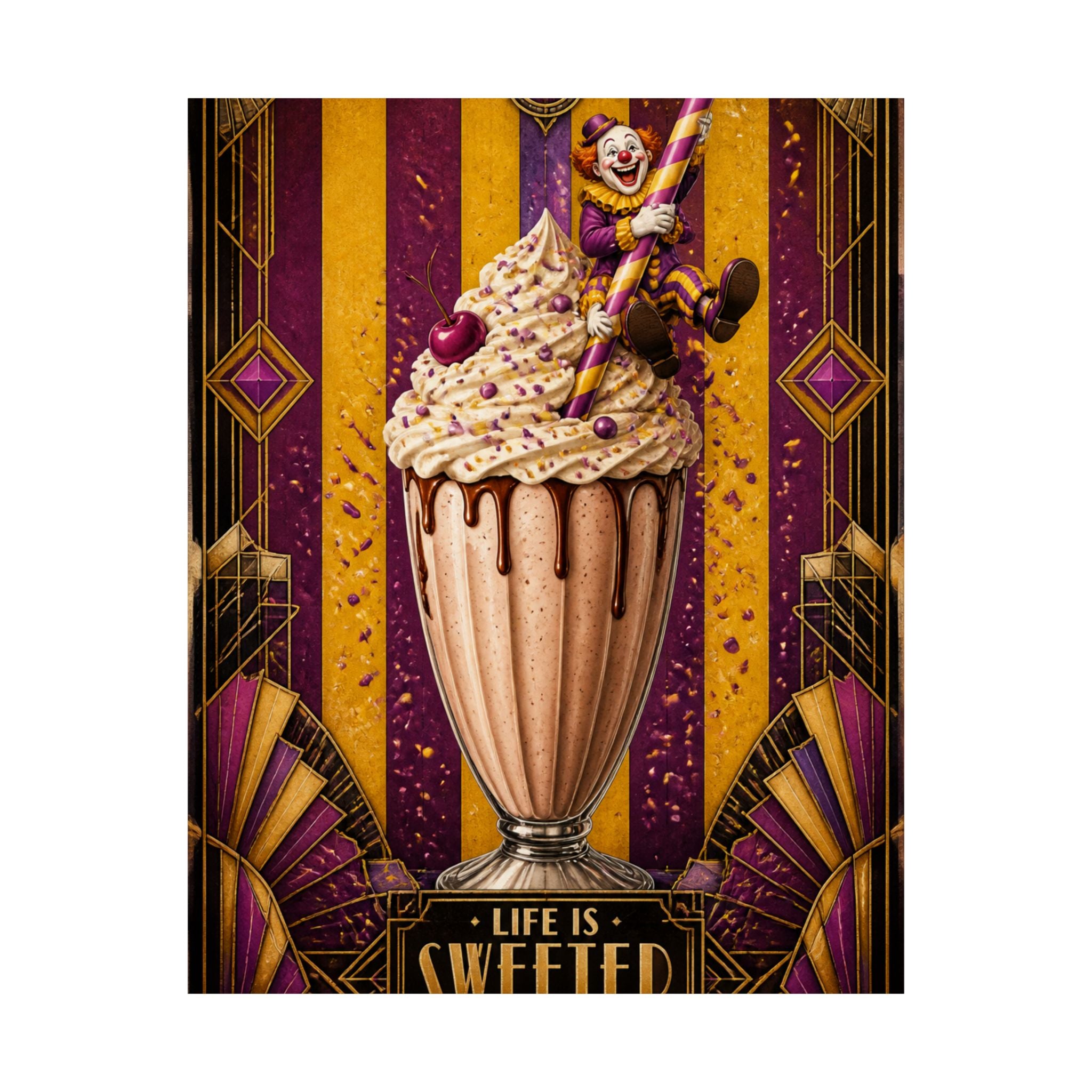 Milkshake Slide Clown Wall Art Poster 24×36 Art Deco Bar Area Decor Maximalist Print