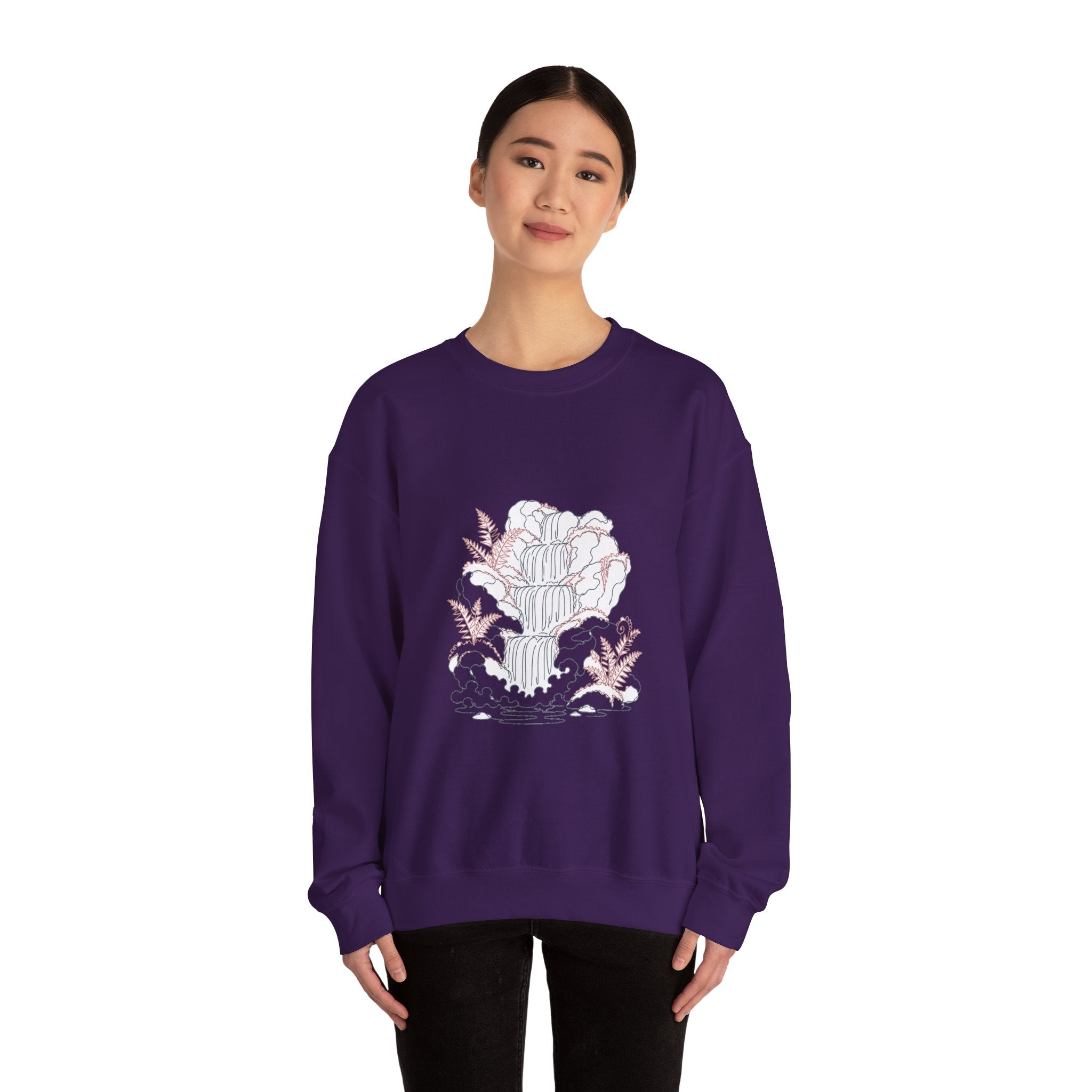 Matching Couple Sweatshirt - Wildfire & Waterfall Matching Couple Crewneck Sweatshirt Minimalist Art His Hers Valentine Gift - Design B