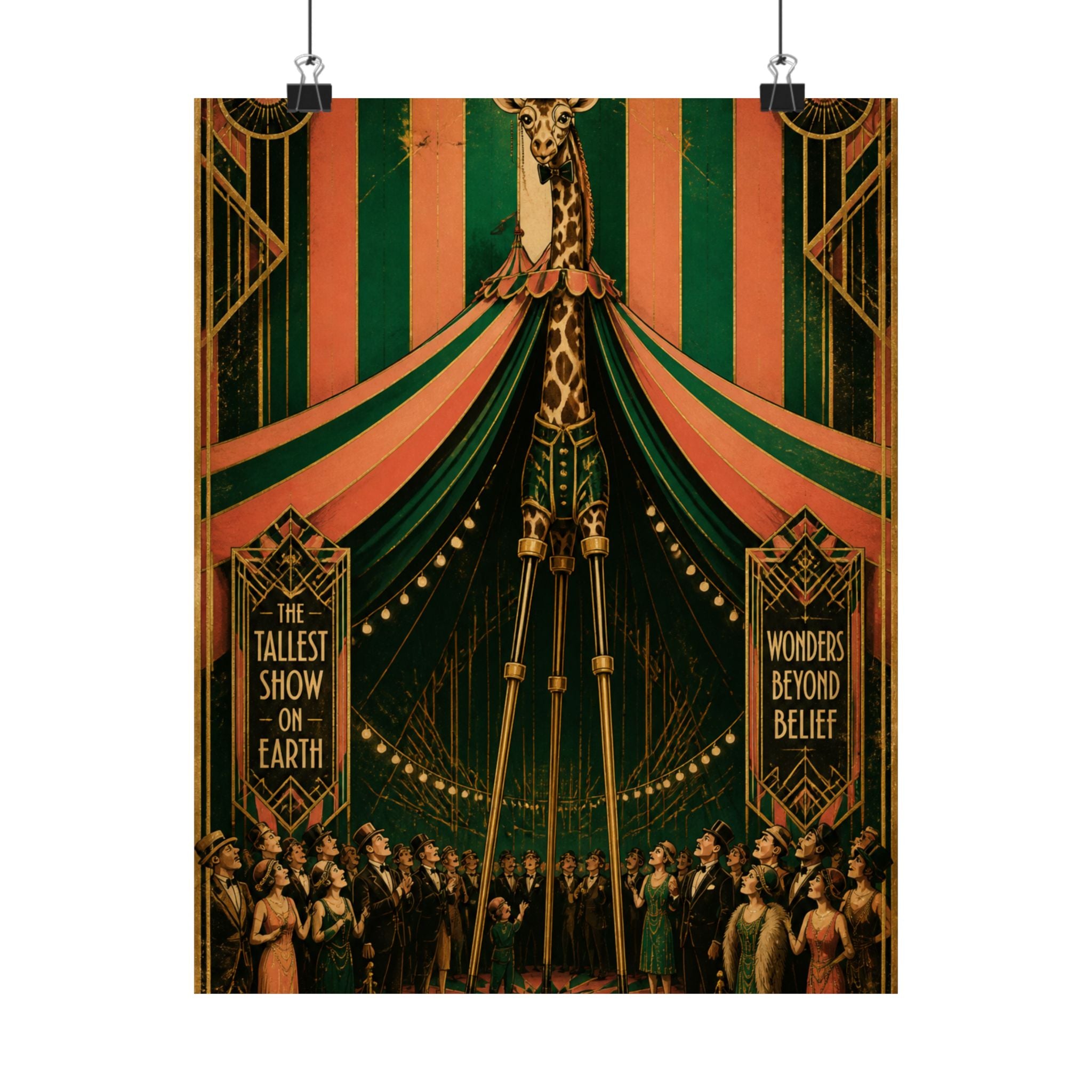 Giraffe on Stilts Wall Art Poster 24×36 Art Deco Bar Area Decor Maximalist Print