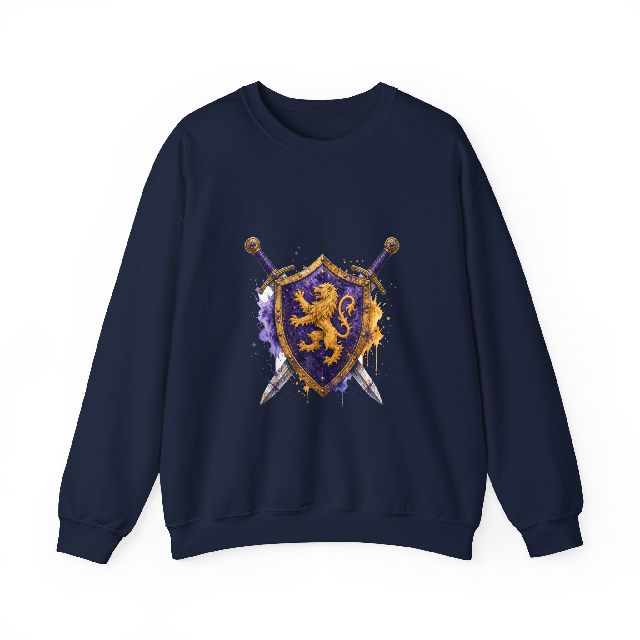 Matching Couple Sweatshirt - Crown & Shield Matching Couple Premium Fleece Sweatshirt Watercolor Art His Hers Birthday Gift - Design B