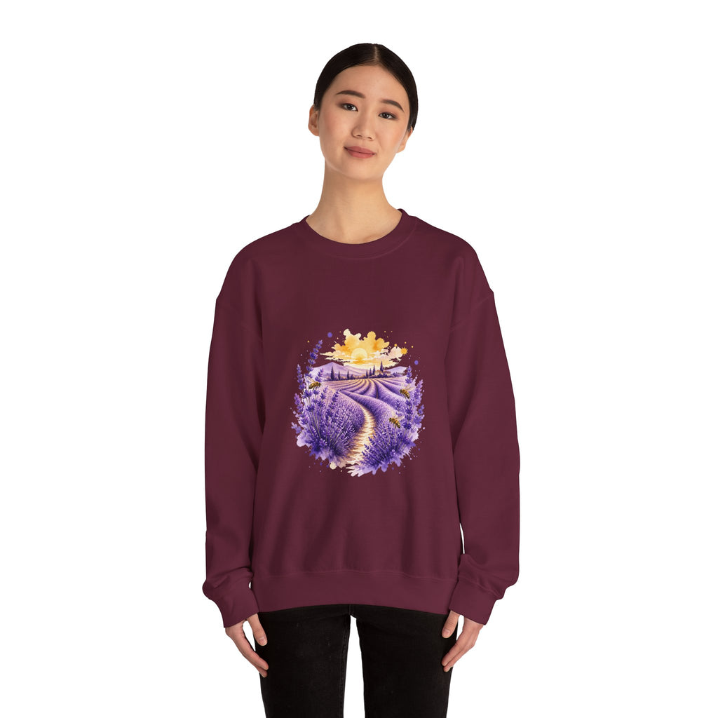 Matching Couple Sweatshirt - Lavender Fields & Canyon Matching Couple Premium Fleece Sweatshirt Watercolor Art His Hers Birthday Gift - Design A