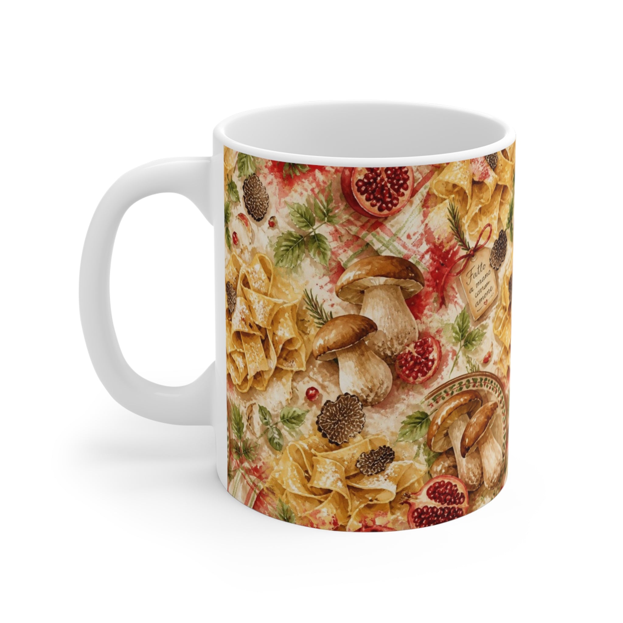 Pappardelle Ribbons 11oz Ceramic Mug Mediterranean Kitchen Watercolor Splash Design Italian Cottagecore Gift