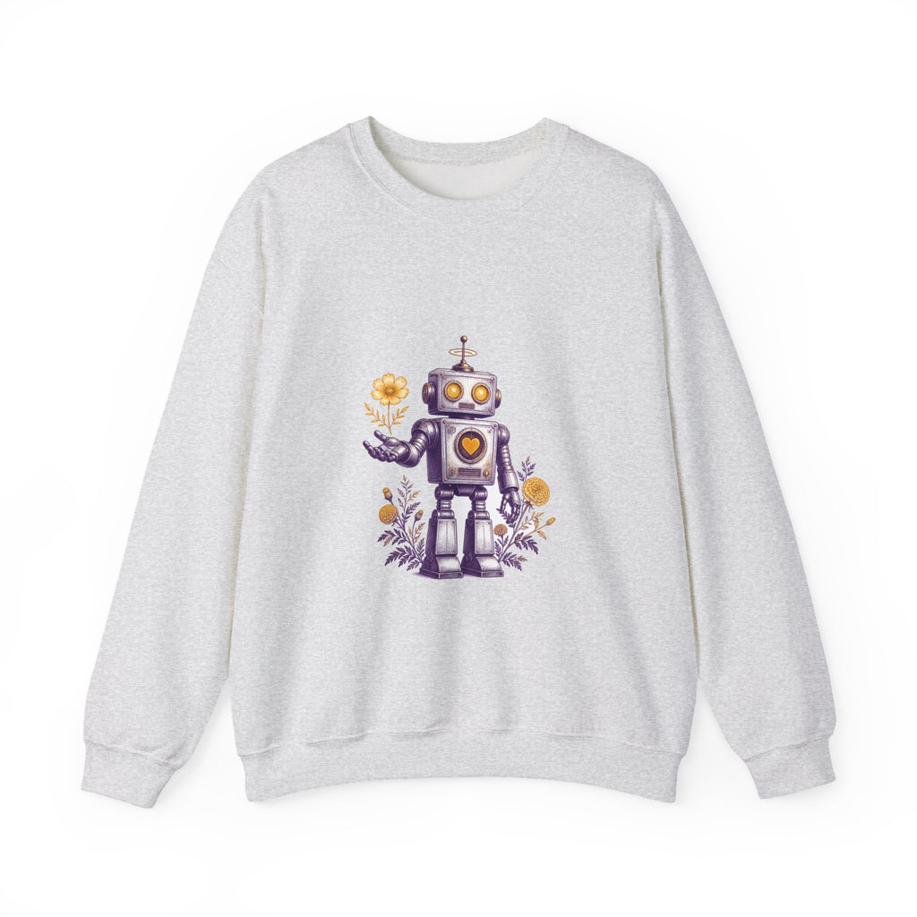 Matching Couple Sweatshirt - Robot & Heart Matching Couple Crewneck Sweatshirt Vintage Art His Hers Wedding Gift - Design A