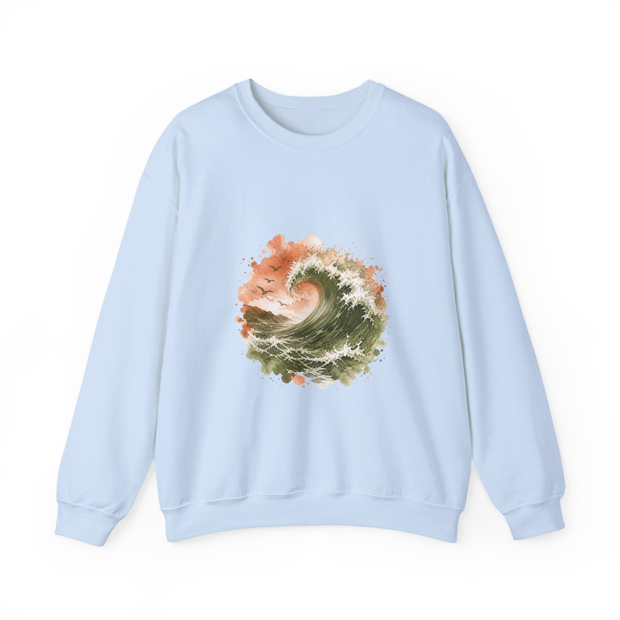 Matching Couple Sweatshirt - Mountain & Ocean Matching Couple Premium Fleece Sweatshirt Watercolor Art His Hers Birthday Gift - Design B