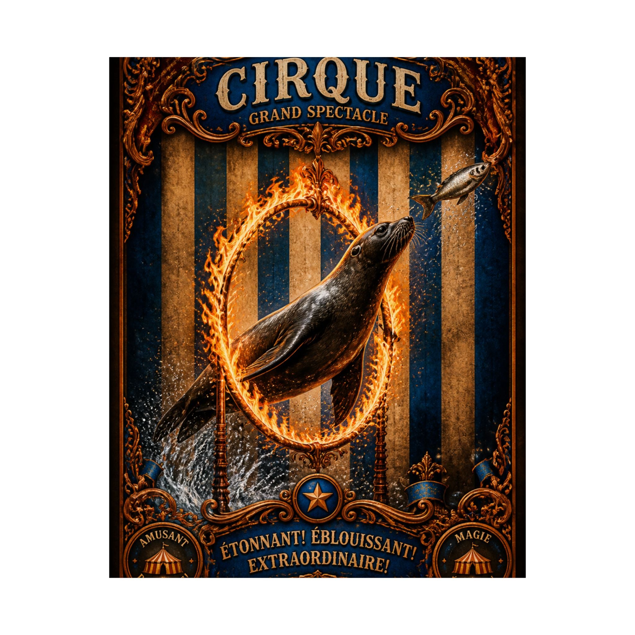 Seal Fire Hoop Wall Art Poster 18×24 Baroque Home Office Decor Maximalist Print