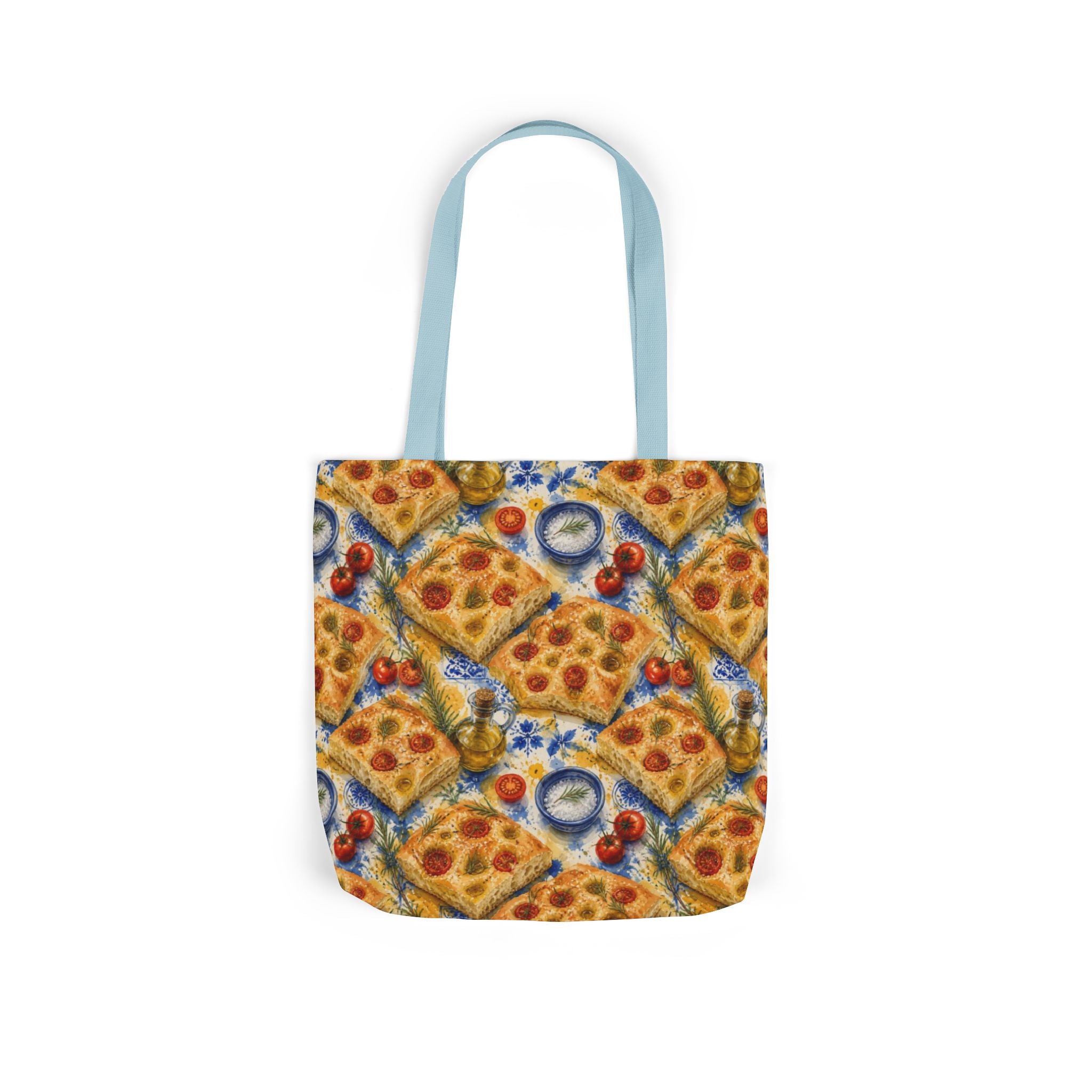 Focaccia Bread Canvas Tote Bag Mediterranean Kitchen Watercolor Splash Design Italian Cottagecore Gift