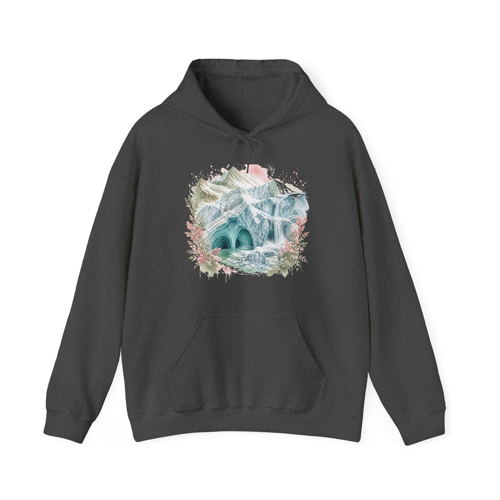 Matching Couple Sweatshirt - Volcano & Glacier Matching Couple Hooded Sweatshirt Watercolor Art His Hers Engagement Gift - Design B
