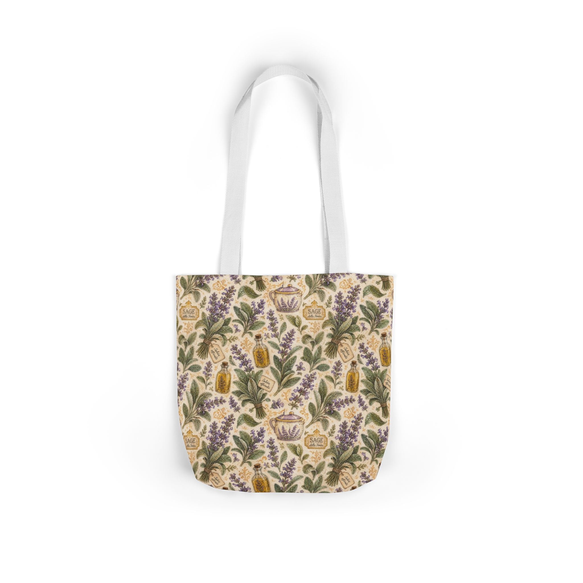 Sage Leaves Canvas Tote Bag Mediterranean Kitchen Watercolor Design Italian Cottagecore Gift