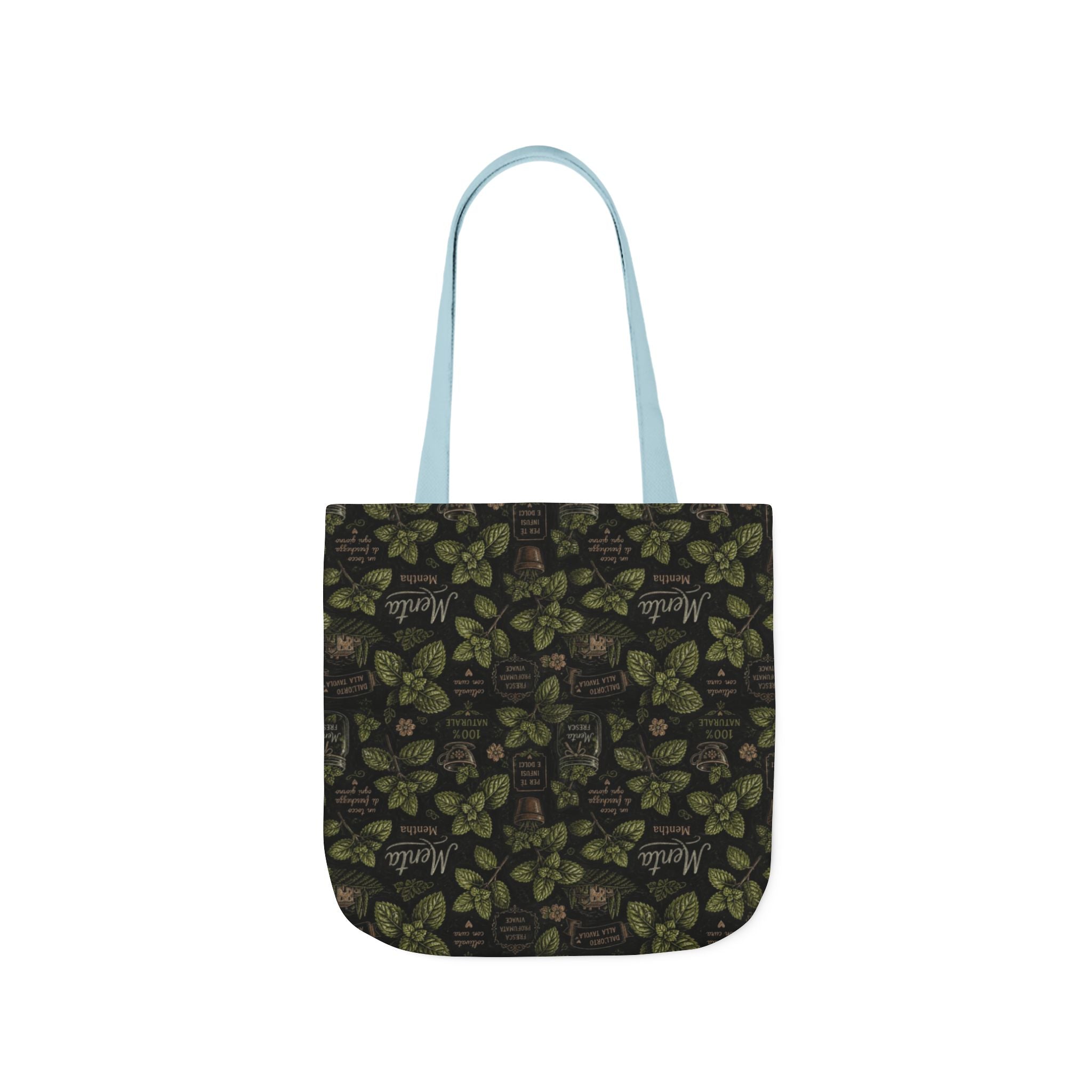 Fresh Mint Leaves Canvas Tote Bag Mediterranean Kitchen Chalk Art Design Italian Cottagecore Gift
