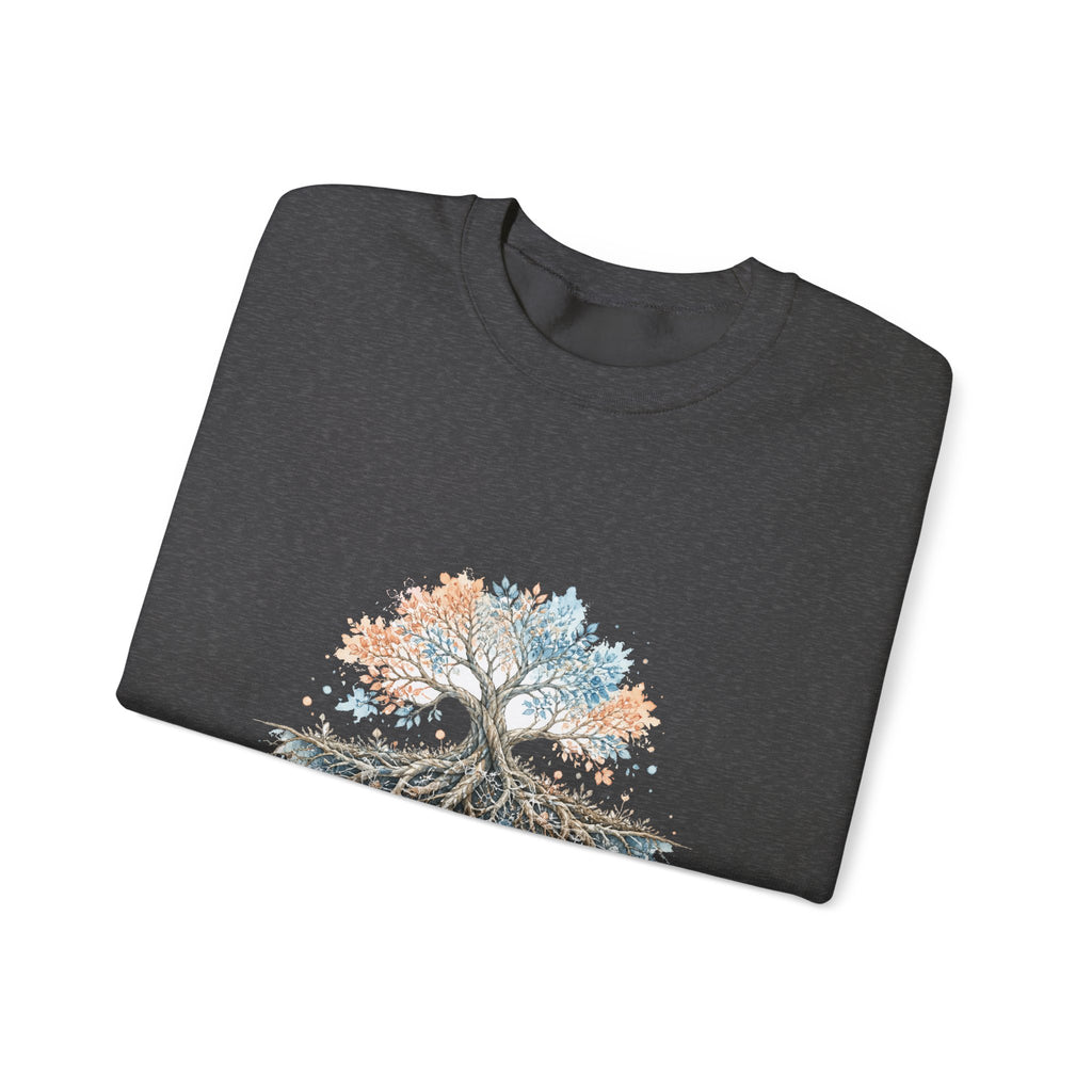Matching Couple Sweatshirt - Ancient Oak & Deep Roots Matching Couple Crewneck Sweatshirt Watercolor Art His Hers Engagement Gift - Design B